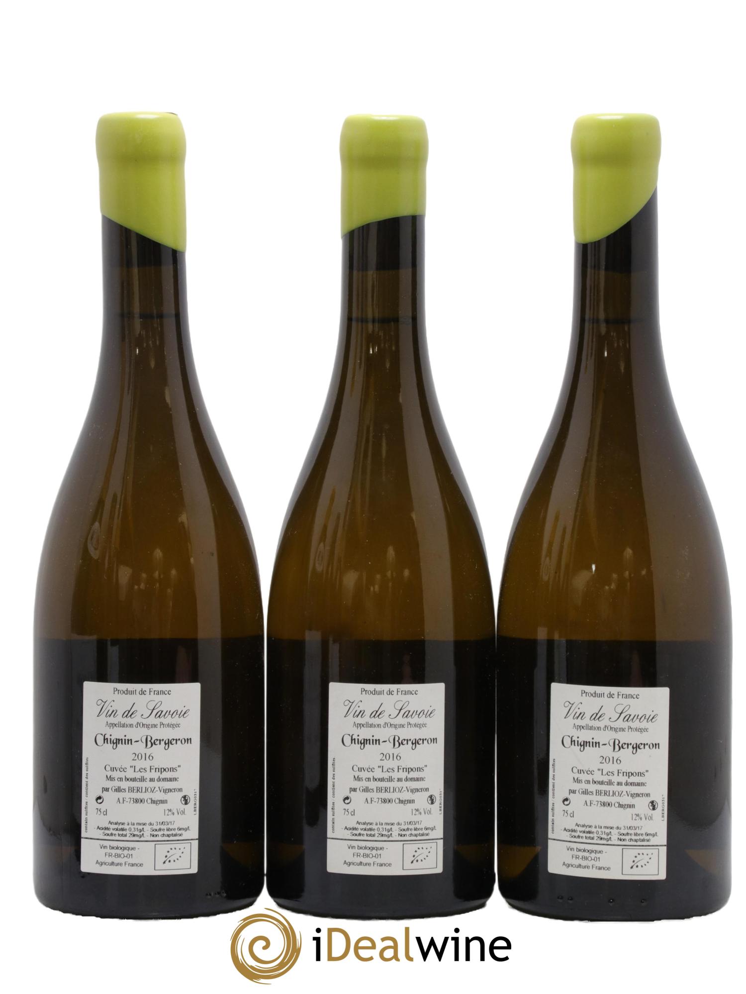 Vin de Savoie Chignin-Bergeron Les Fripons Gilles Berlioz 2016 - Lot of 3 bottles - 1