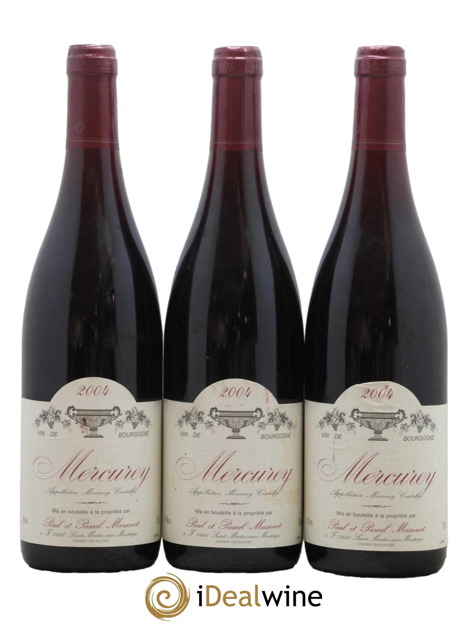 Mercurey Domaine Paul et Pascal Massenot 2004 - Lot de 3 bouteilles - 0
