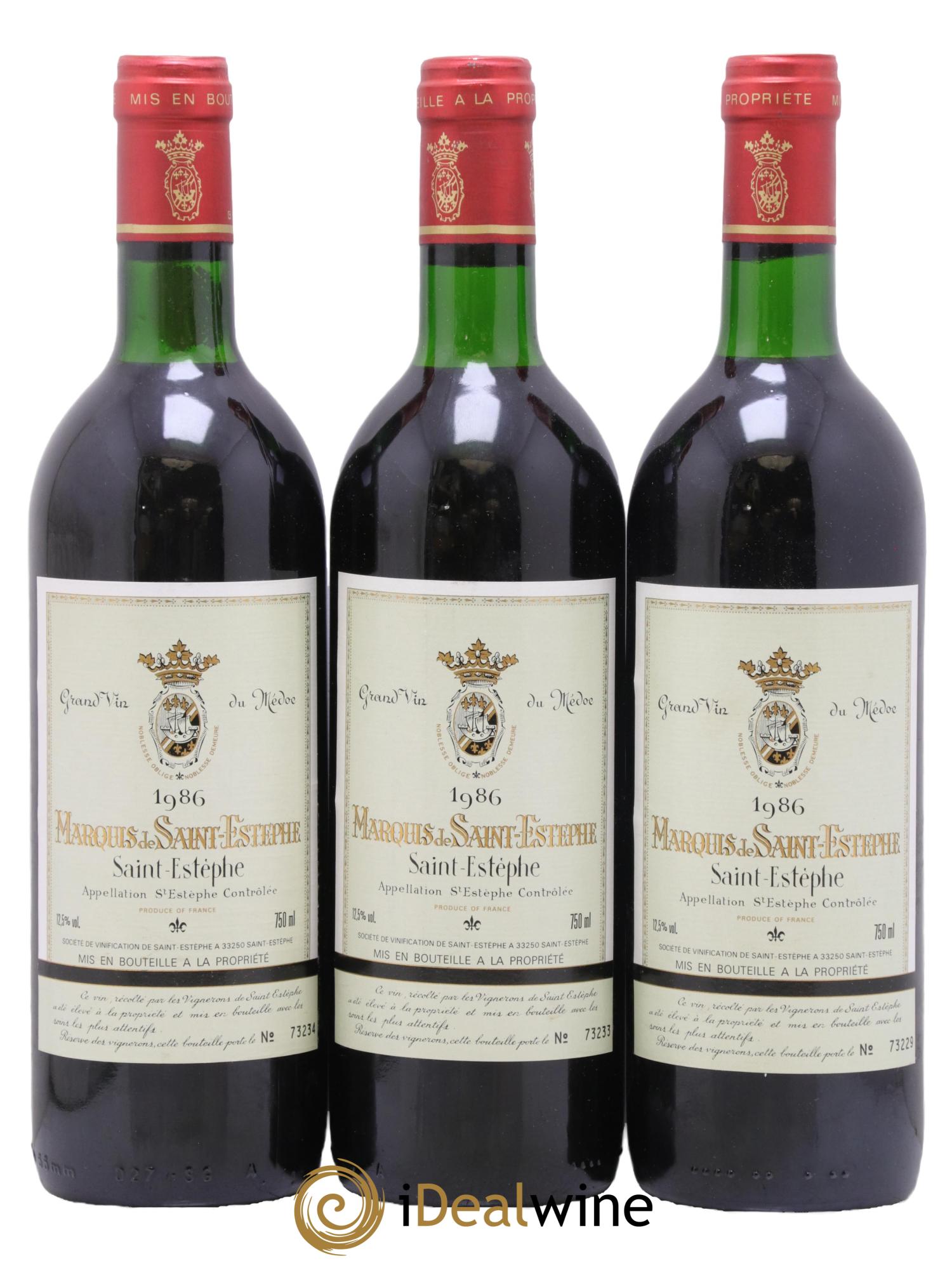 Marquis de Saint Estèphe 1986 - Posten von 3 Flaschen - 0