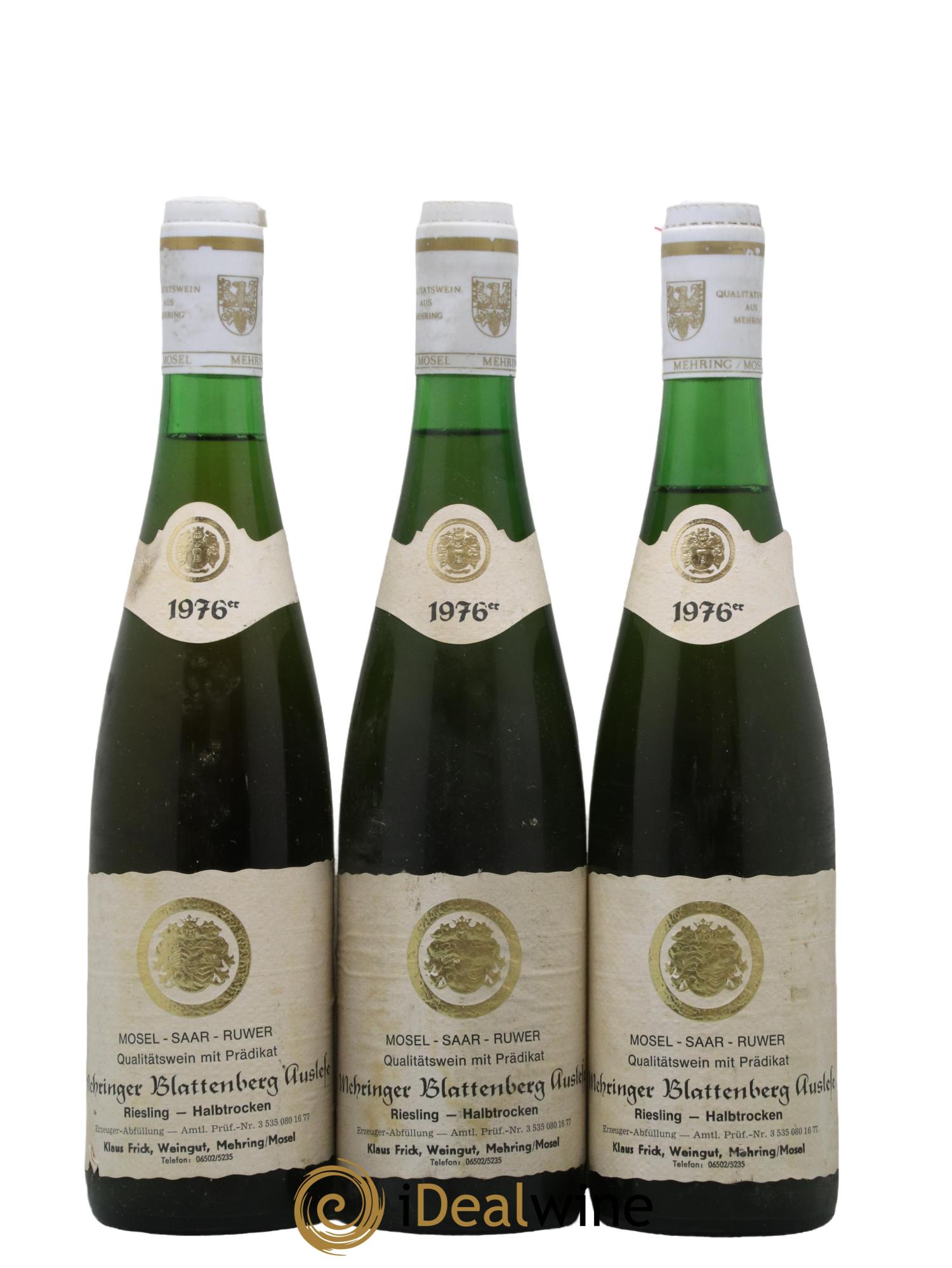 Allemagne Mosel-Saar Riesling Halbtrocken Mehringer Blattenberg Auslese Klaus Frick Weingut 1976 - Posten von 3 Flaschen - 0