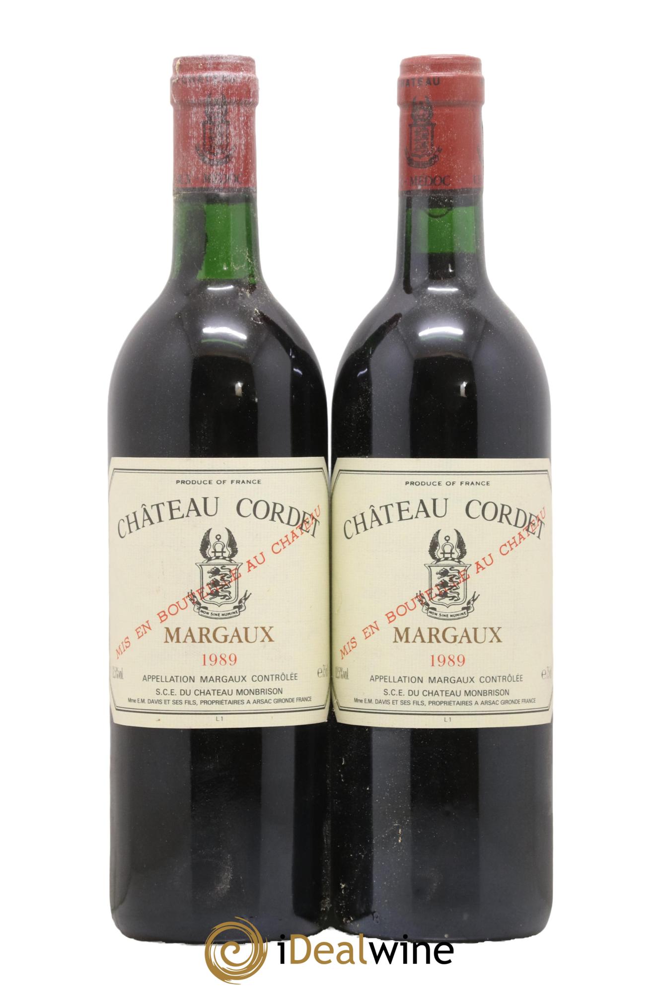 Bordeaux Margaux Chateau Cordet 1989 - Lot de 2 bouteilles - 0