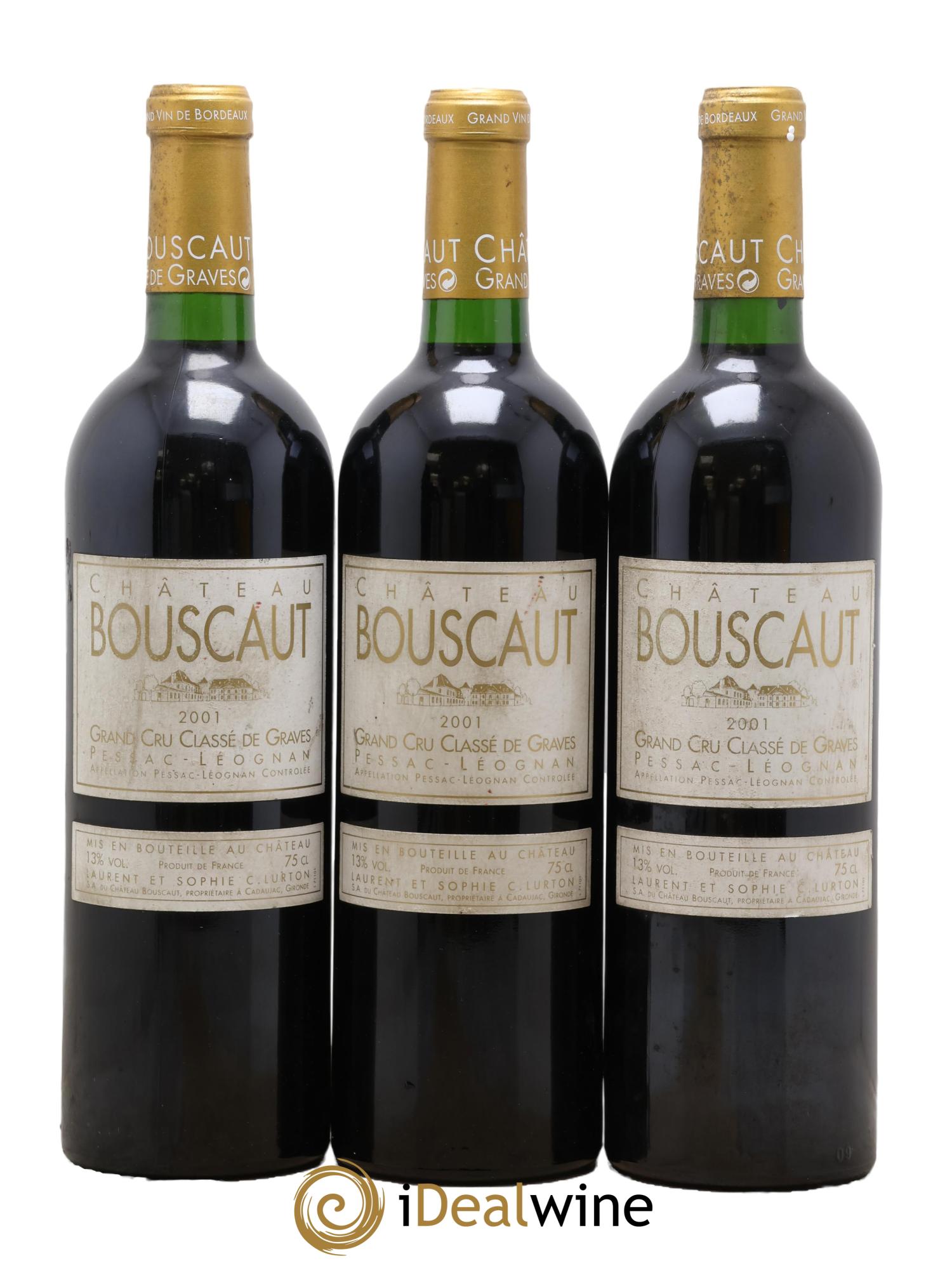 Château Bouscaut Cru Classé de Graves 2001 - Lot de 3 bouteilles - 0