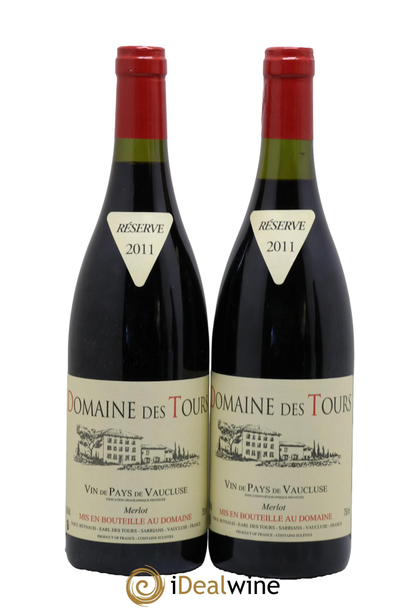 IGP Pays du Vaucluse (Vin de Pays du Vaucluse) Domaine des Tours Merlot Emmanuel Reynaud 2011 - Lot de 2 bouteilles - 0