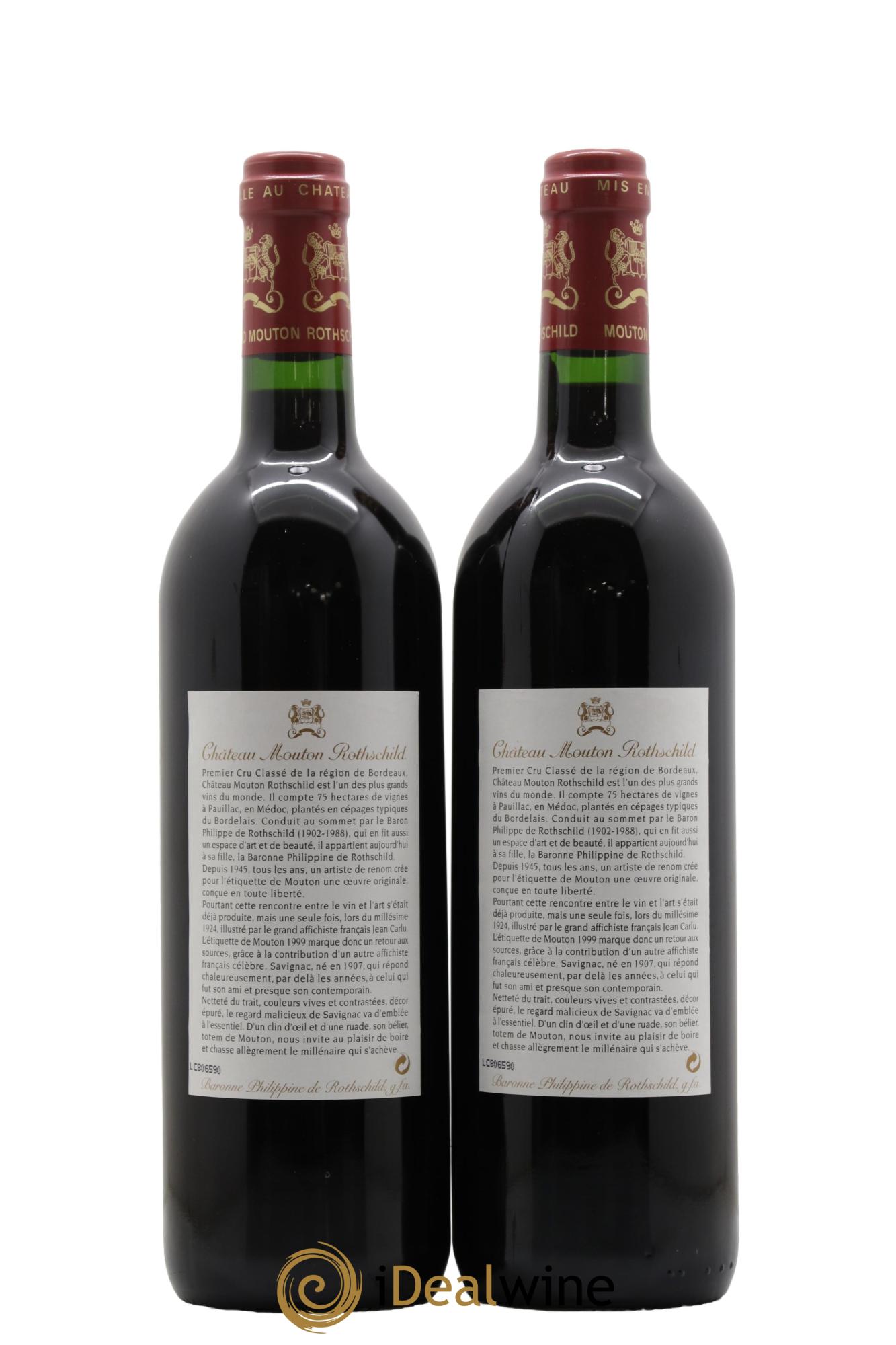 Château Mouton Rothschild 1er Grand Cru Classé 1999 - Lot de 2 bouteilles - 1