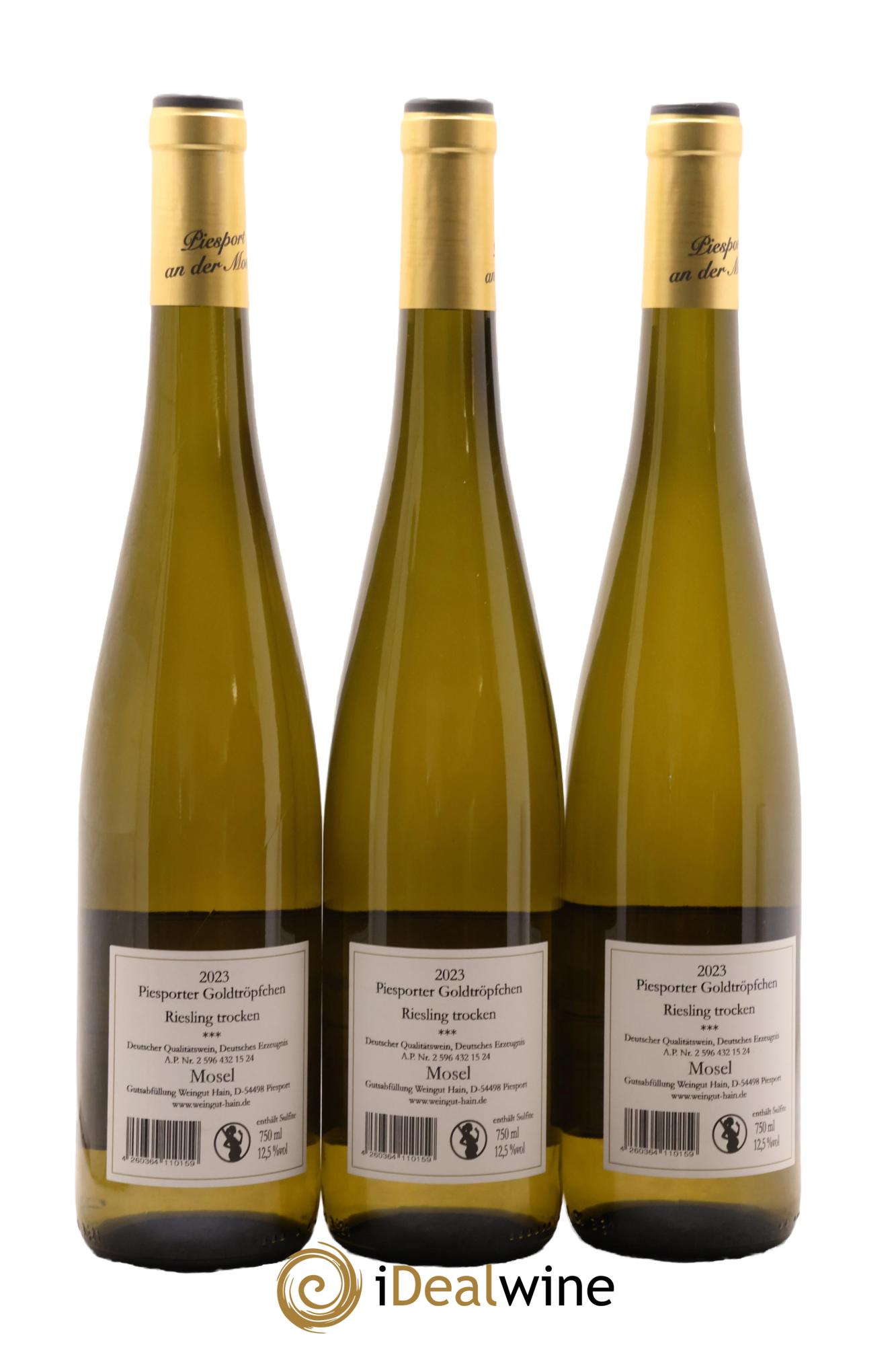 Allemagne Mosel-Saar Piesporter Goldtropfchen Riesling Trocken *** Kurt Hain 2023 - Lot de 3 bouteilles - 1