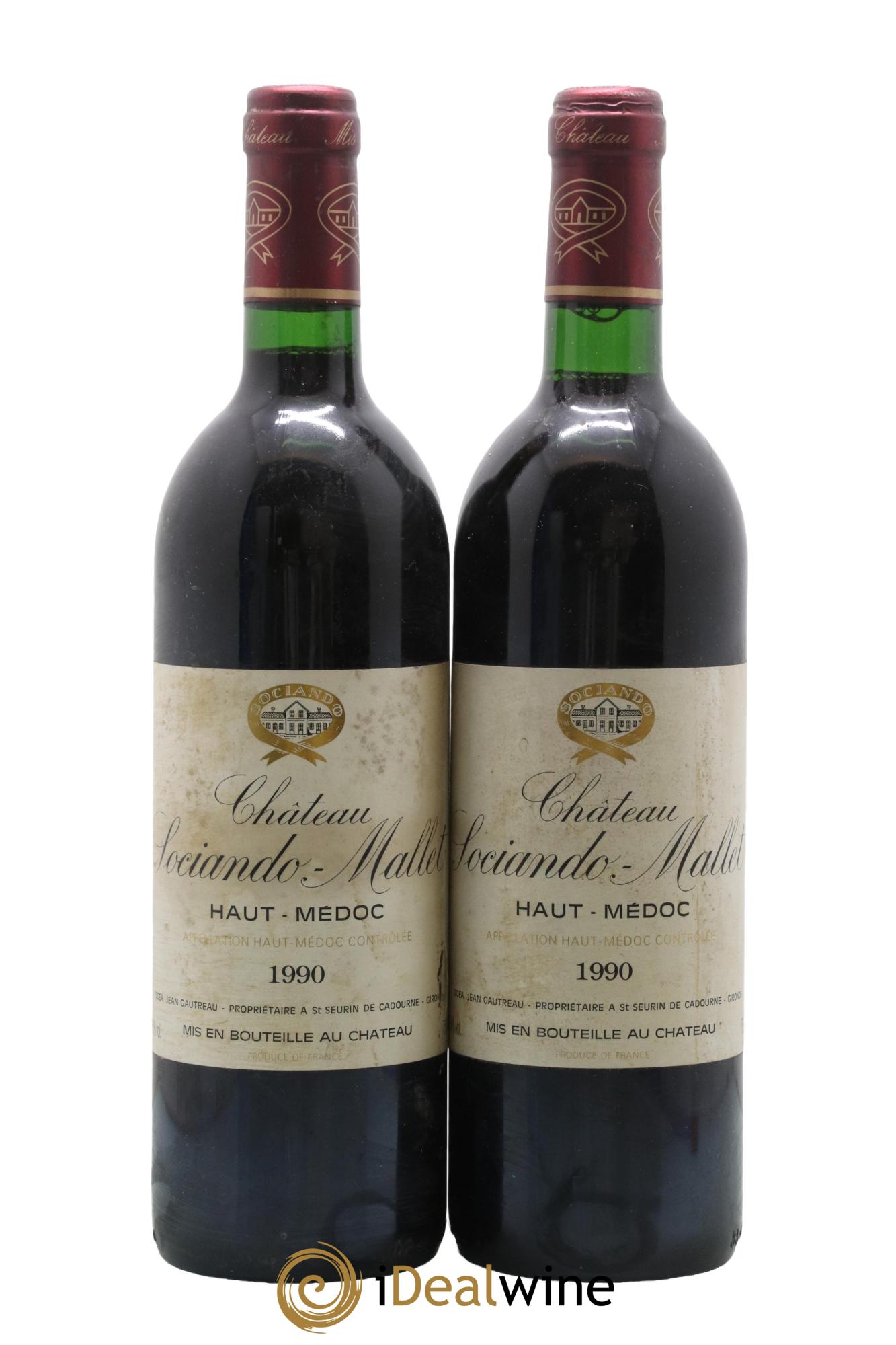 Château Sociando Mallet 1990 - Lot de 2 bouteilles - 0