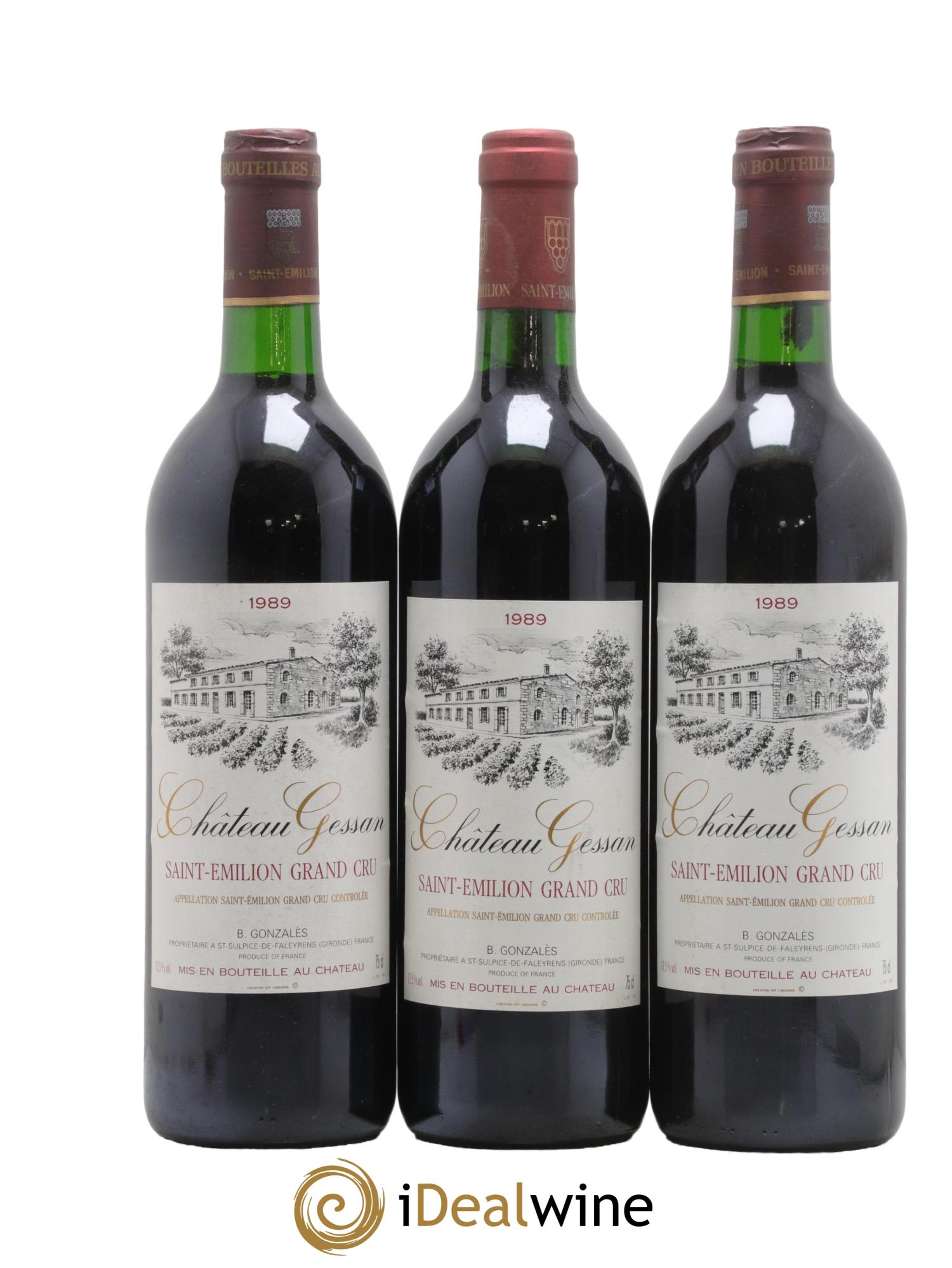 Saint-Émilion Grand Cru Château Gessan 1989 - Lotto di 3 bottiglie - 0