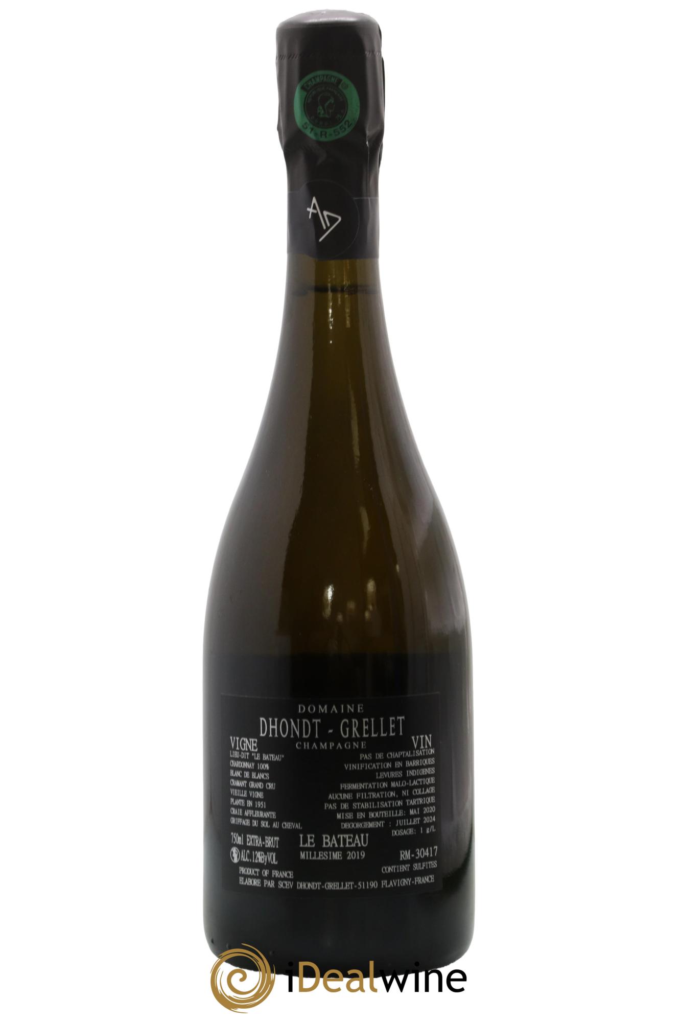 Grand Cru Extra-Brut Blanc de Blancs Le Bateau Cramant Vieille Vigne Dhondt-Grellet 2019 - Lot de 1 bouteille - 1