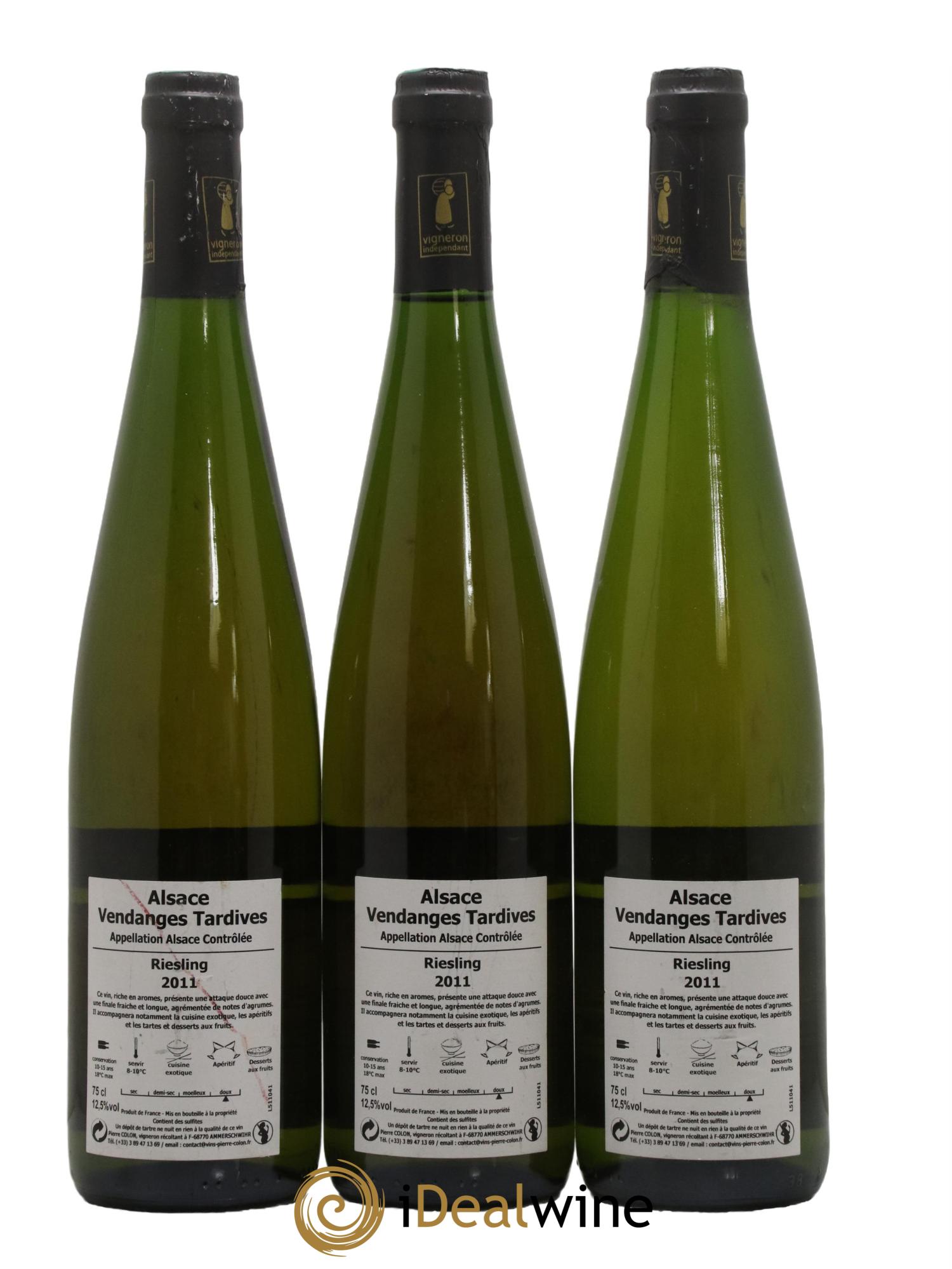 Alsace Riesling Vendanges Tardives Domaine Pierre Colon 2011 - Lot de 3 bouteilles - 1