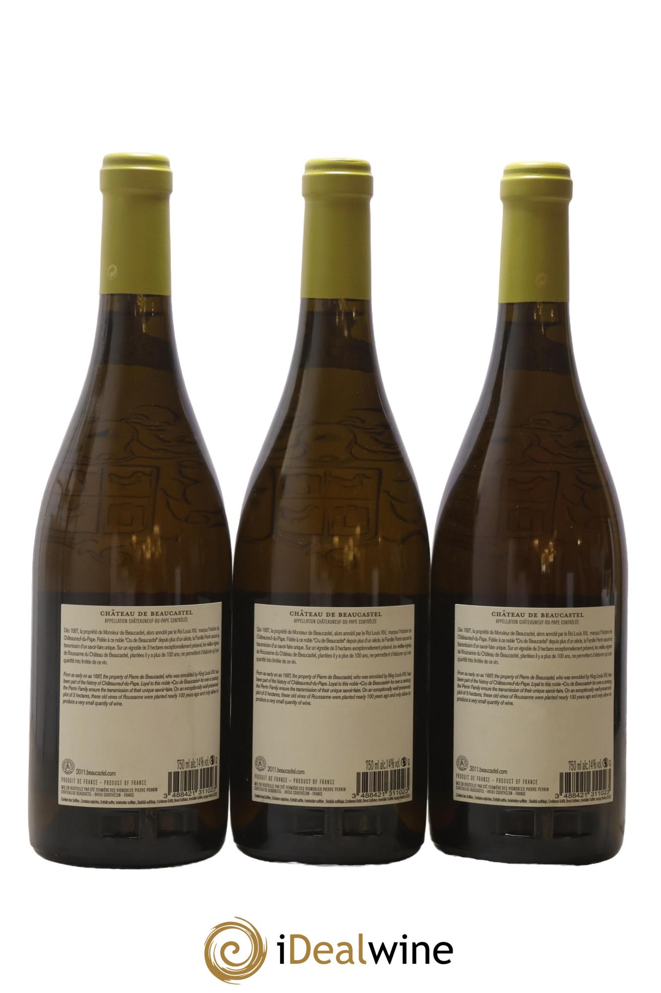Châteauneuf-du-Pape Château de Beaucastel Vieilles vignes Roussanne Famille Perrin 2011 - Lot of 3 bottles - 1