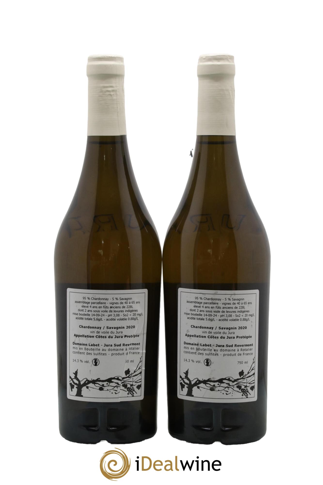 Côtes du Jura Vin de Voile Chardonnay-Savagnin cuvée de garde Romain - Julien - Charline Labet 2020 - Lotto di 2 bottiglie - 1