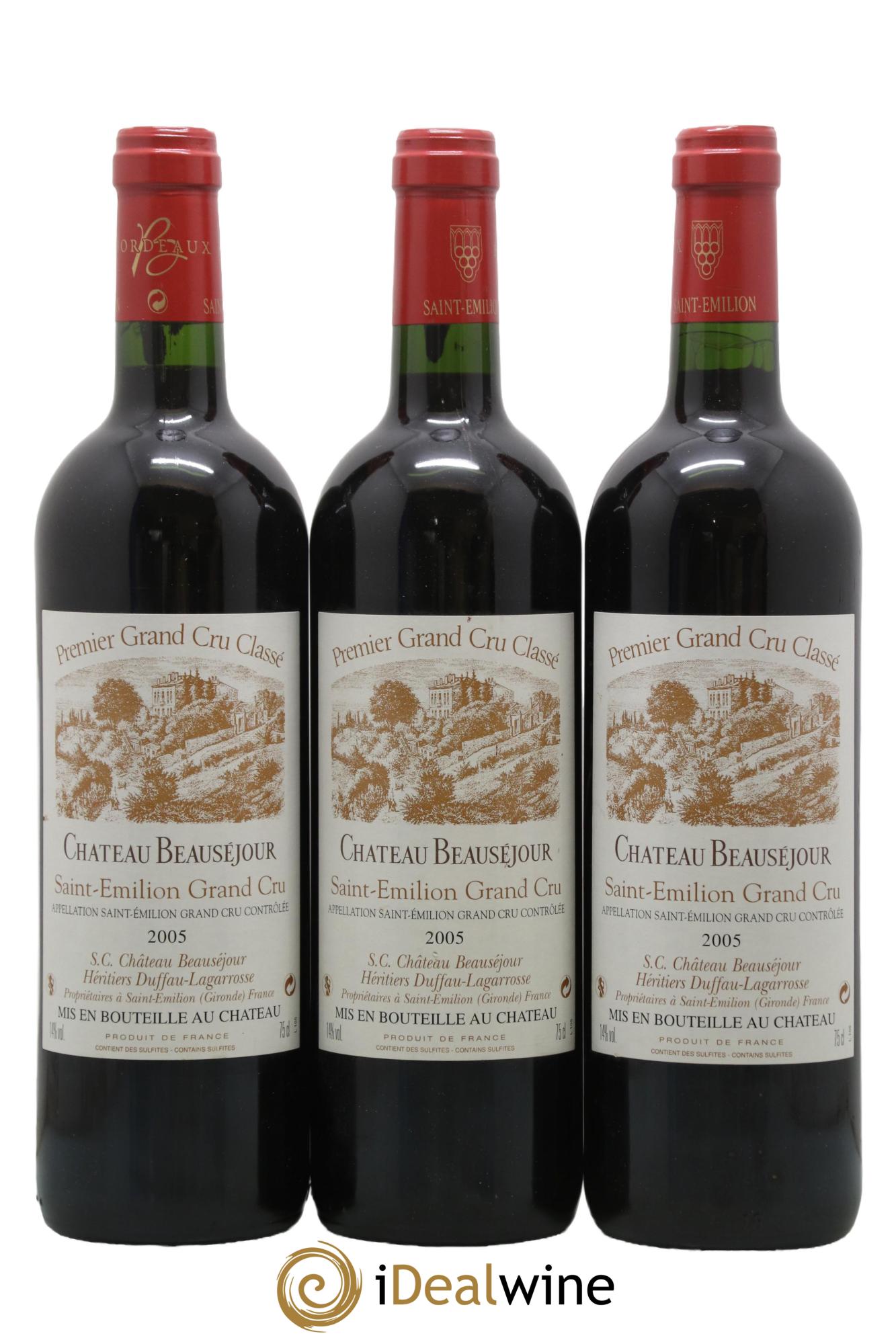 Château Beauséjour (Duffau-Lagarrosse) 1er Grand Cru Classé B 2005 - Lot de 3 bouteilles - 0