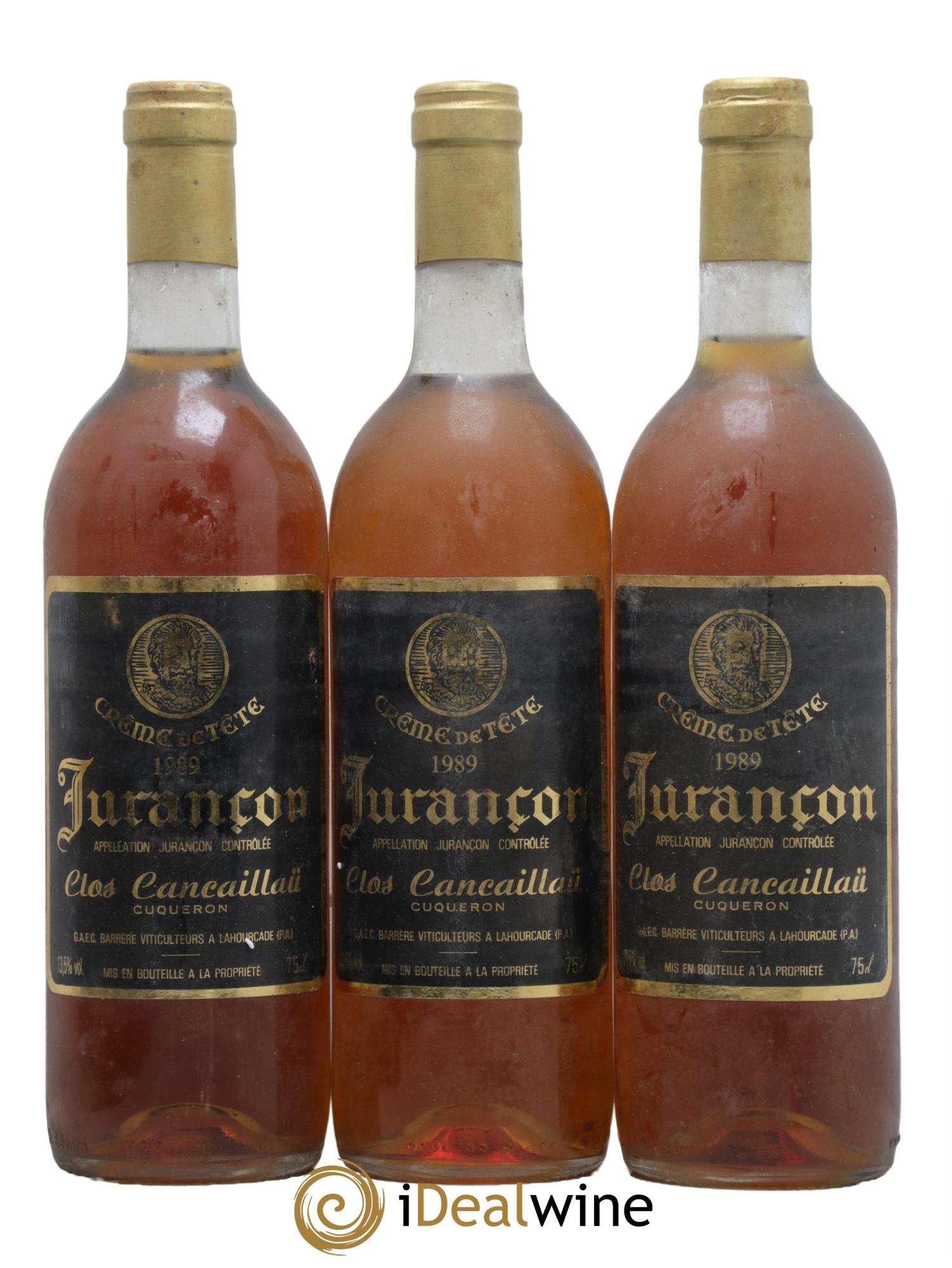 Jurançon Creme de Tete Clos Cancaillau Cuqueron 1989 - Lotto di 3 bottiglie - 0