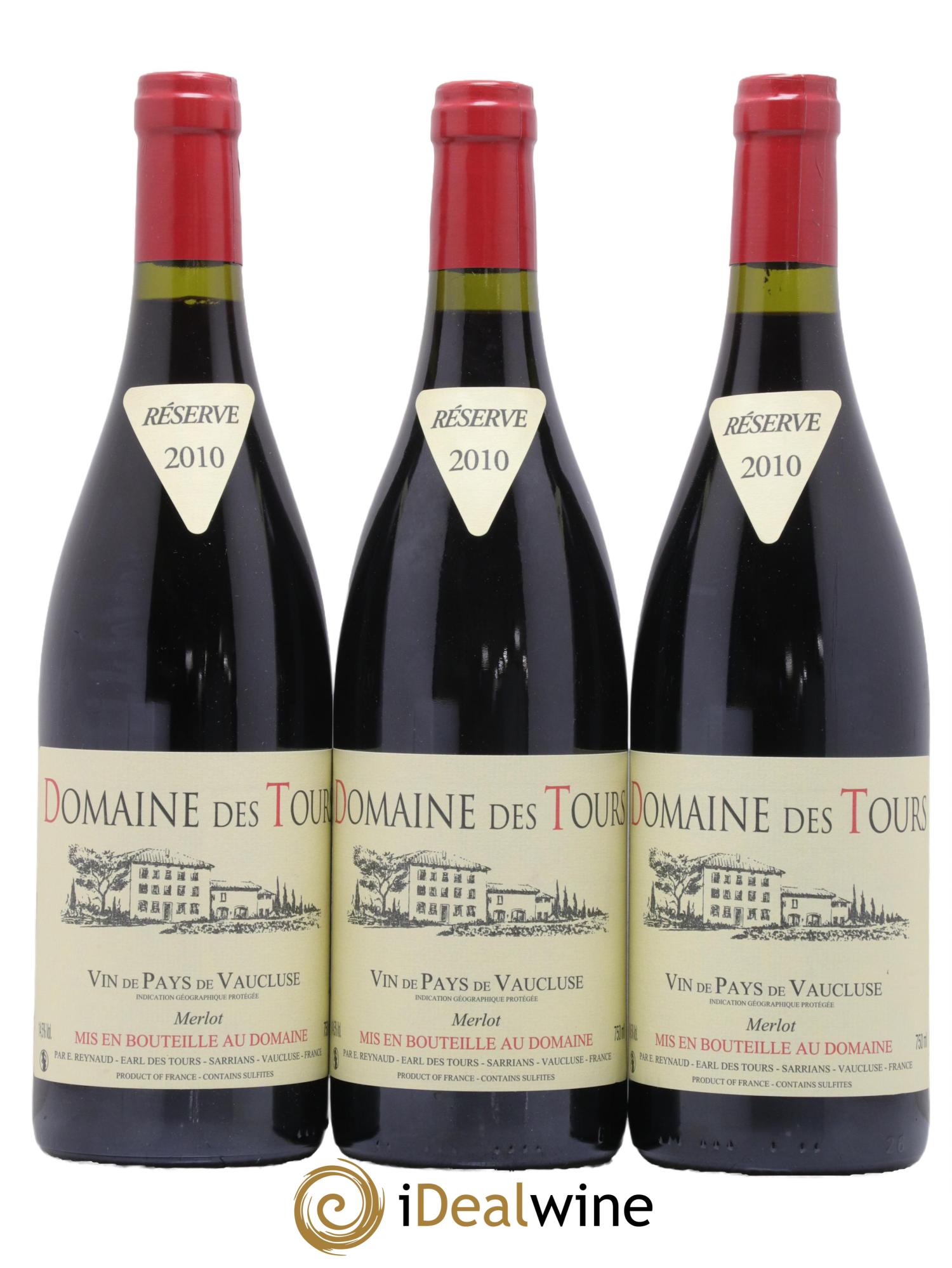 Vaucluse Domaine des Tours Merlot Emmanuel Reynaud 2010 - Lot de 3 bouteilles - 0