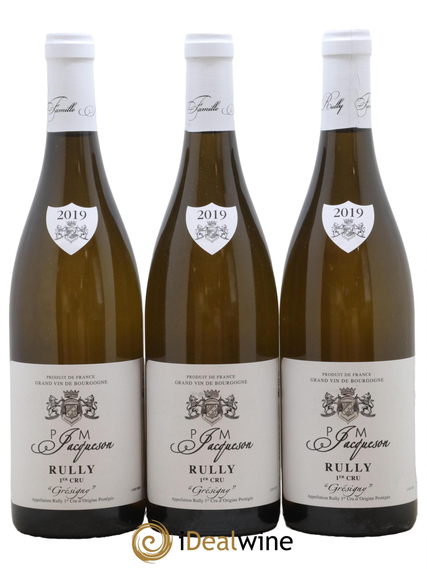 Rully 1er Cru Grésigny Paul & Marie Jacqueson 2019 - Lot de 3 bouteilles - 0