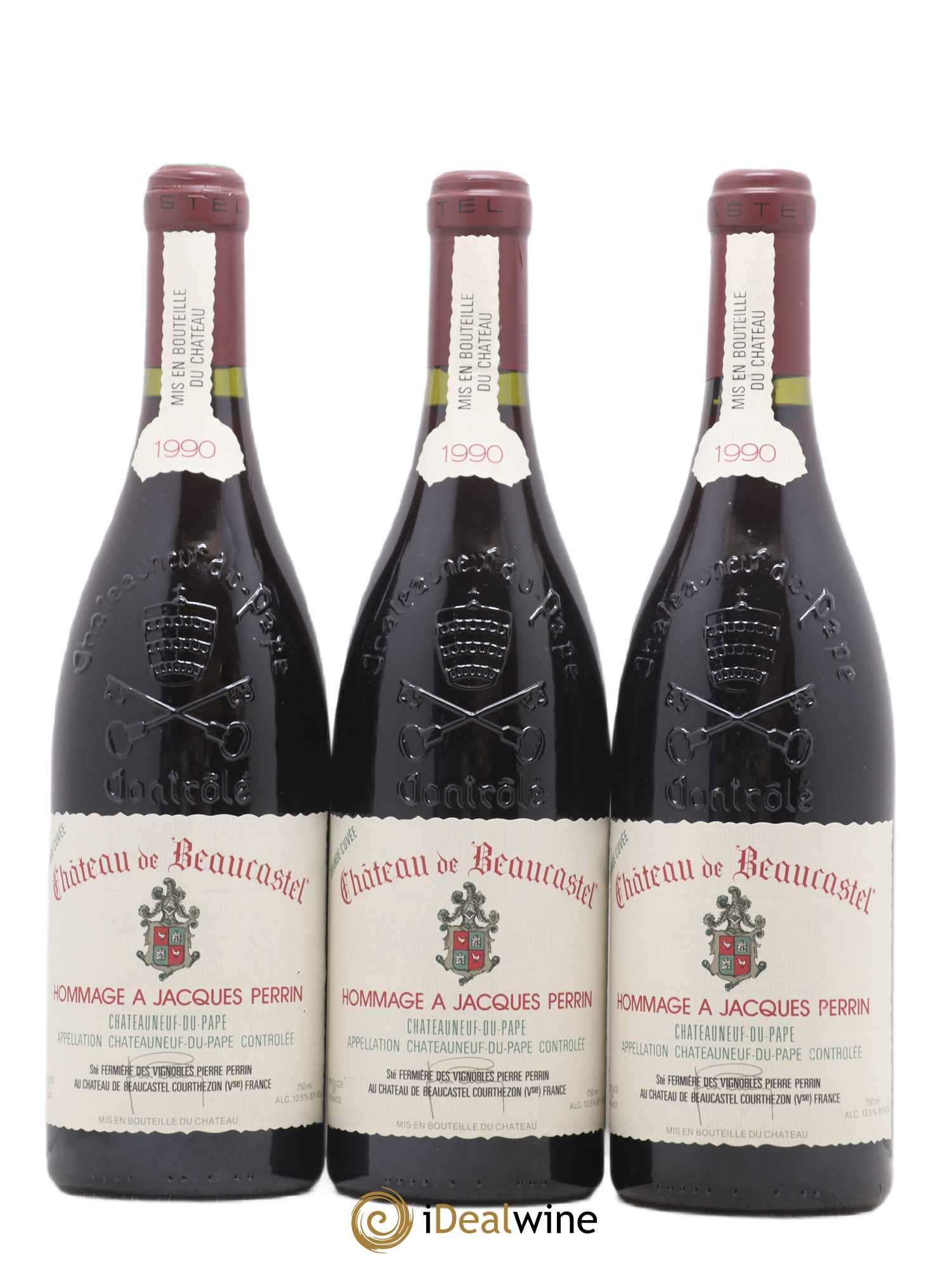 Châteauneuf-du-Pape Château de Beaucastel Hommage à Jacques Perrin Famille Perrin 1990 - Lot of 3 bottles - 0