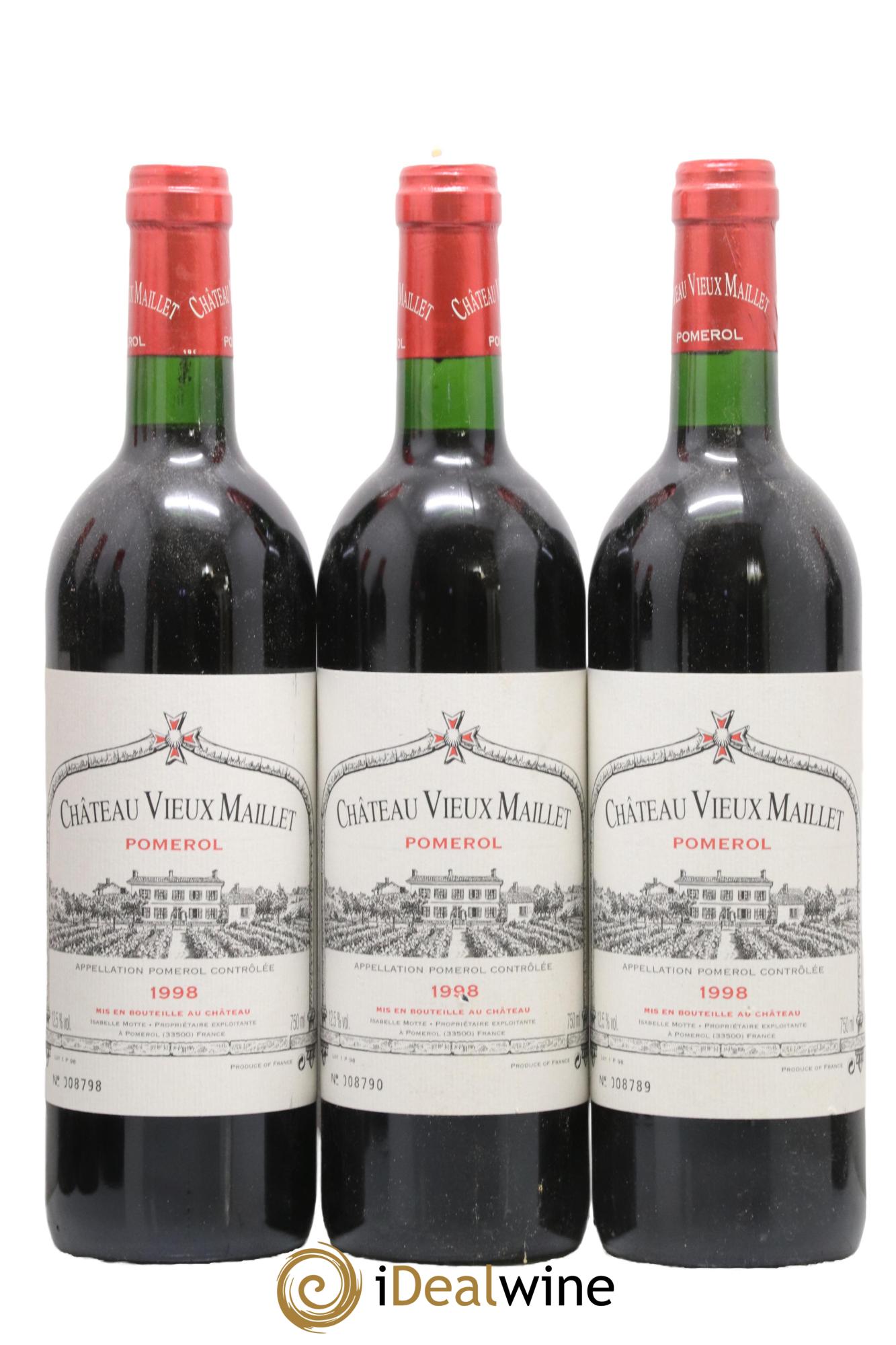 Château Vieux Maillet 1998 - Lot of 3 bottles - 0