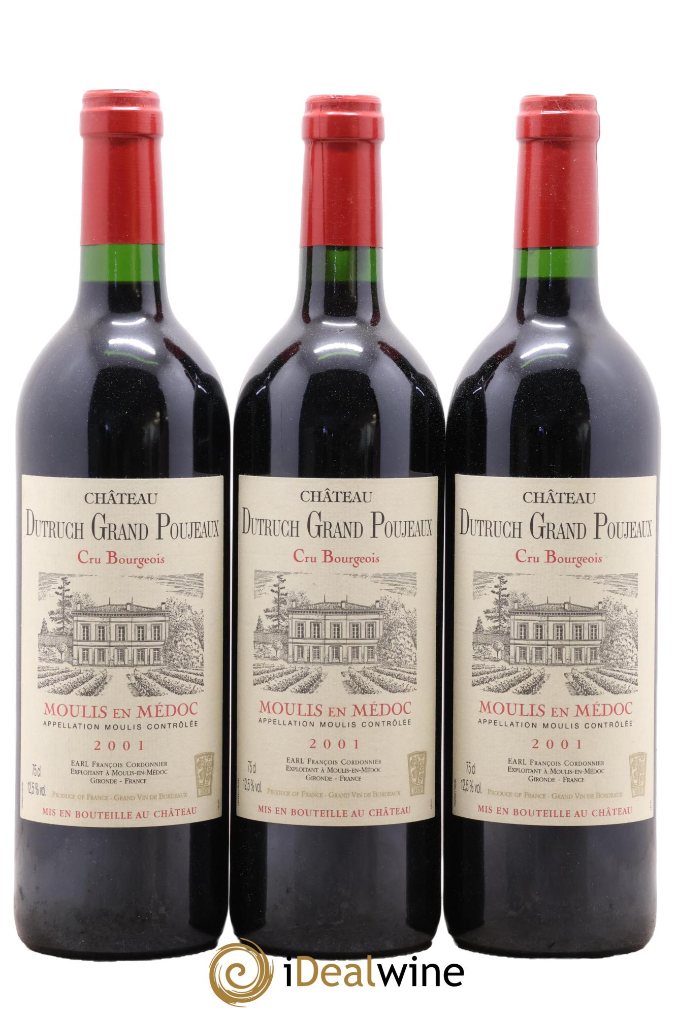 Château Dutruch Grand Poujeaux Cru Bourgeois 2001 - Lotto di 3 bottiglie - 0
