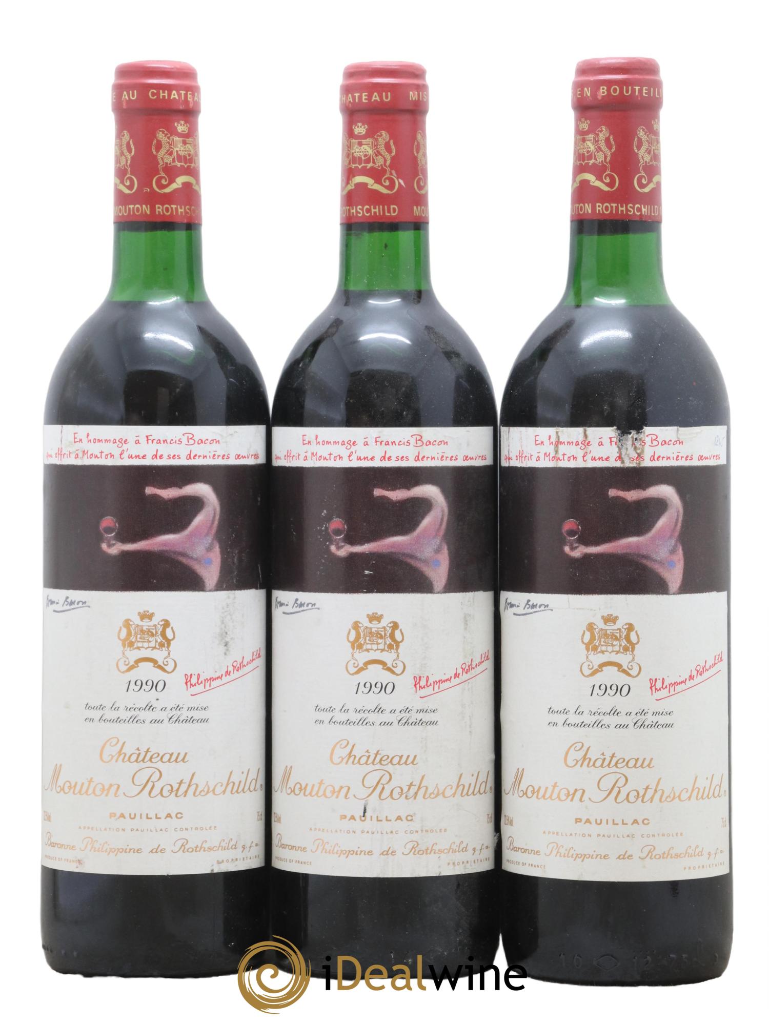 Château Mouton Rothschild 1er Grand Cru Classé 1990 - Lot de 3 bouteilles - 0