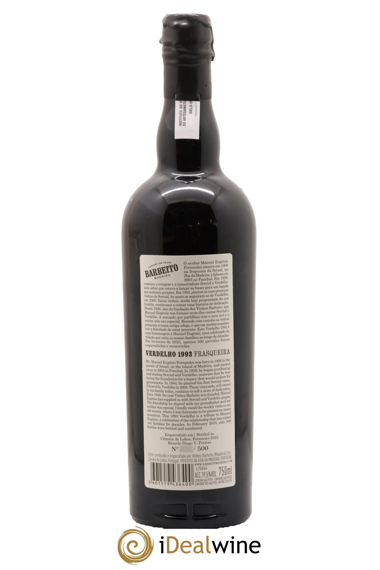 Madère Barbeito Verdelho Frasqueira Manuel Eugénio Fernandes 1993 - Lot de 1 bouteille - 1