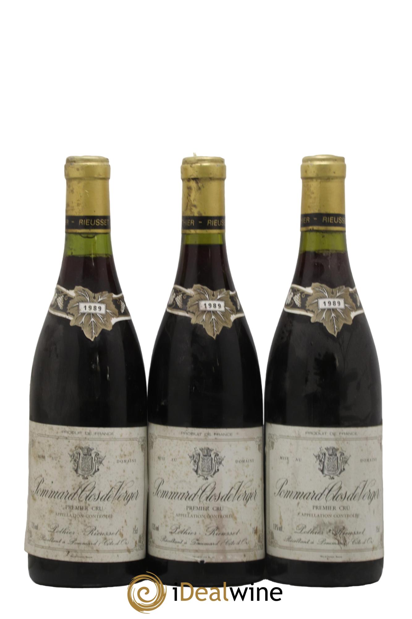Pommard 1er Cru Clos de Verger Pothier Rieusset 1988 - Lot de 3 bouteilles - 0
