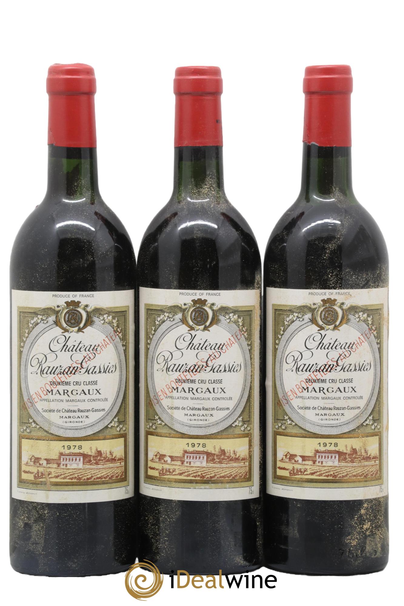 Château Rauzan-Gassies 2ème Grand Cru Classé 1978 - Lot of 3 bottles - 0