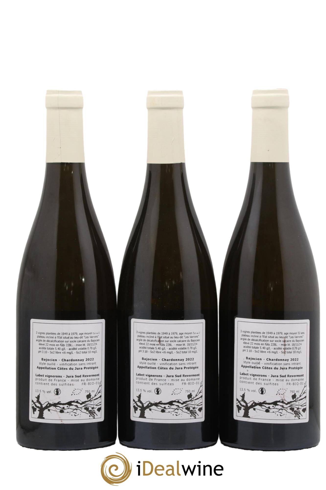 Côtes du Jura Chardonnay Bajocien Romain - Julien - Charline Labet 2022 - Lot de 3 bouteilles - 1