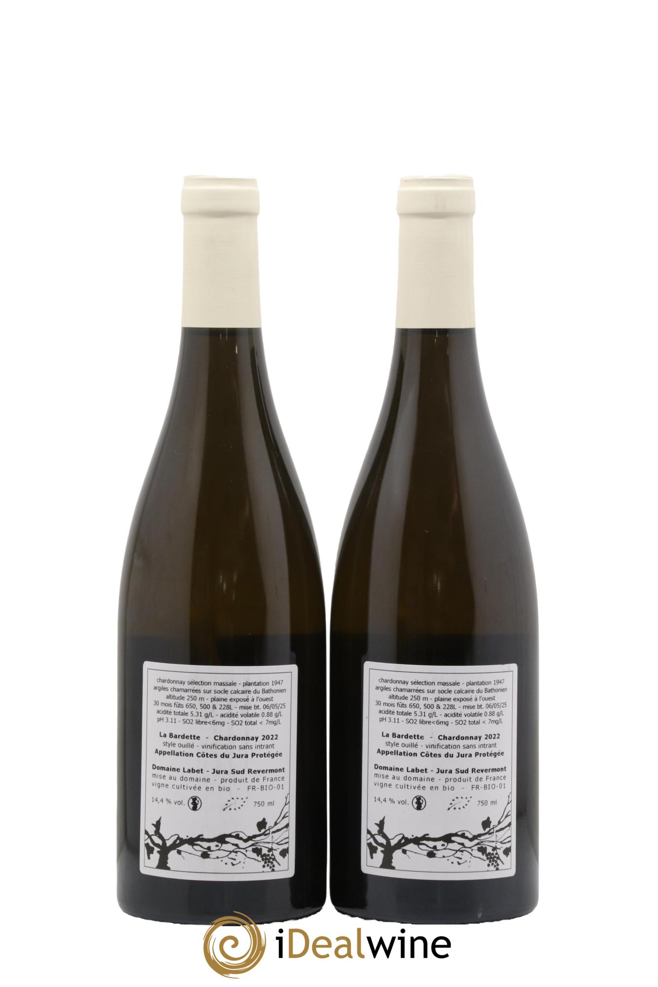 Côtes du Jura Chardonnay La Bardette Romain - Julien - Charline Labet 2022 - Lot de 2 bouteilles - 1