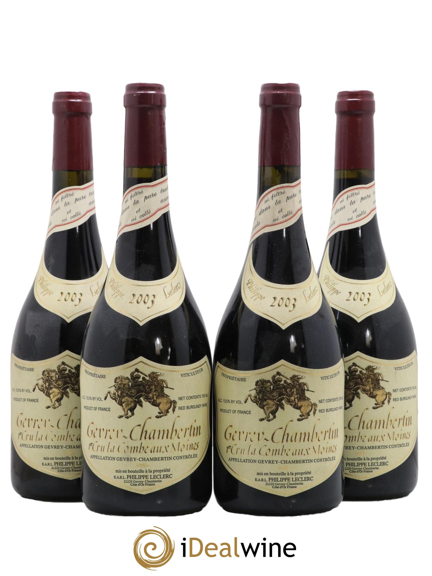 Gevrey-Chambertin 1er Cru La Combe aux Moines Philippe Leclerc 2003 - Lot de 4 bouteilles - 0