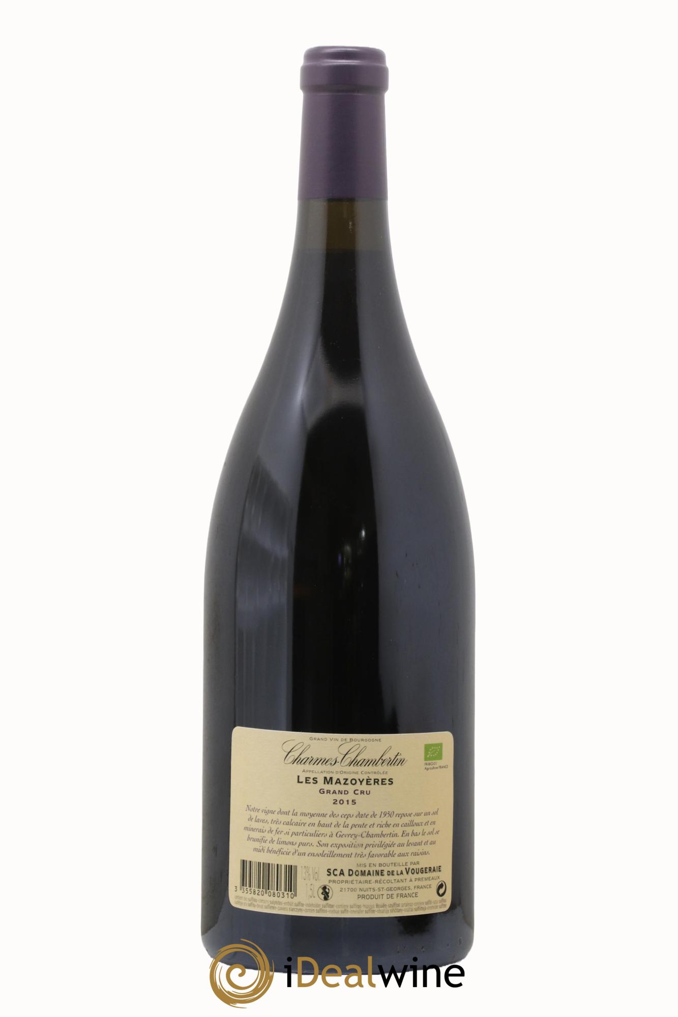 Charmes-Chambertin Grand Cru Les Mazoyères La Vougeraie (dégustation au domaine incluse) 2015 - Lot de 1 magnum - 2