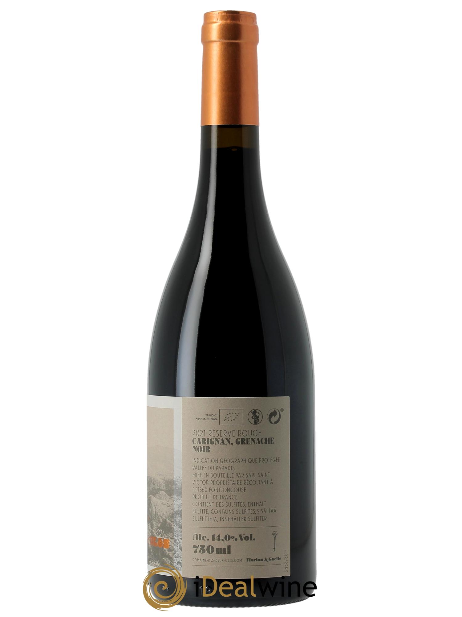 Vallée du Paradis Réserve Rouge Domaine des deux Clés  2021 - Lot of 1 bottle - 1