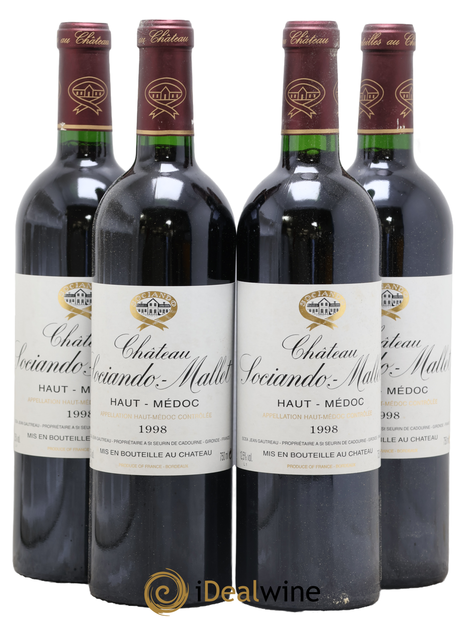 Château Sociando Mallet 1998 - Lot of 4 bottles - 0