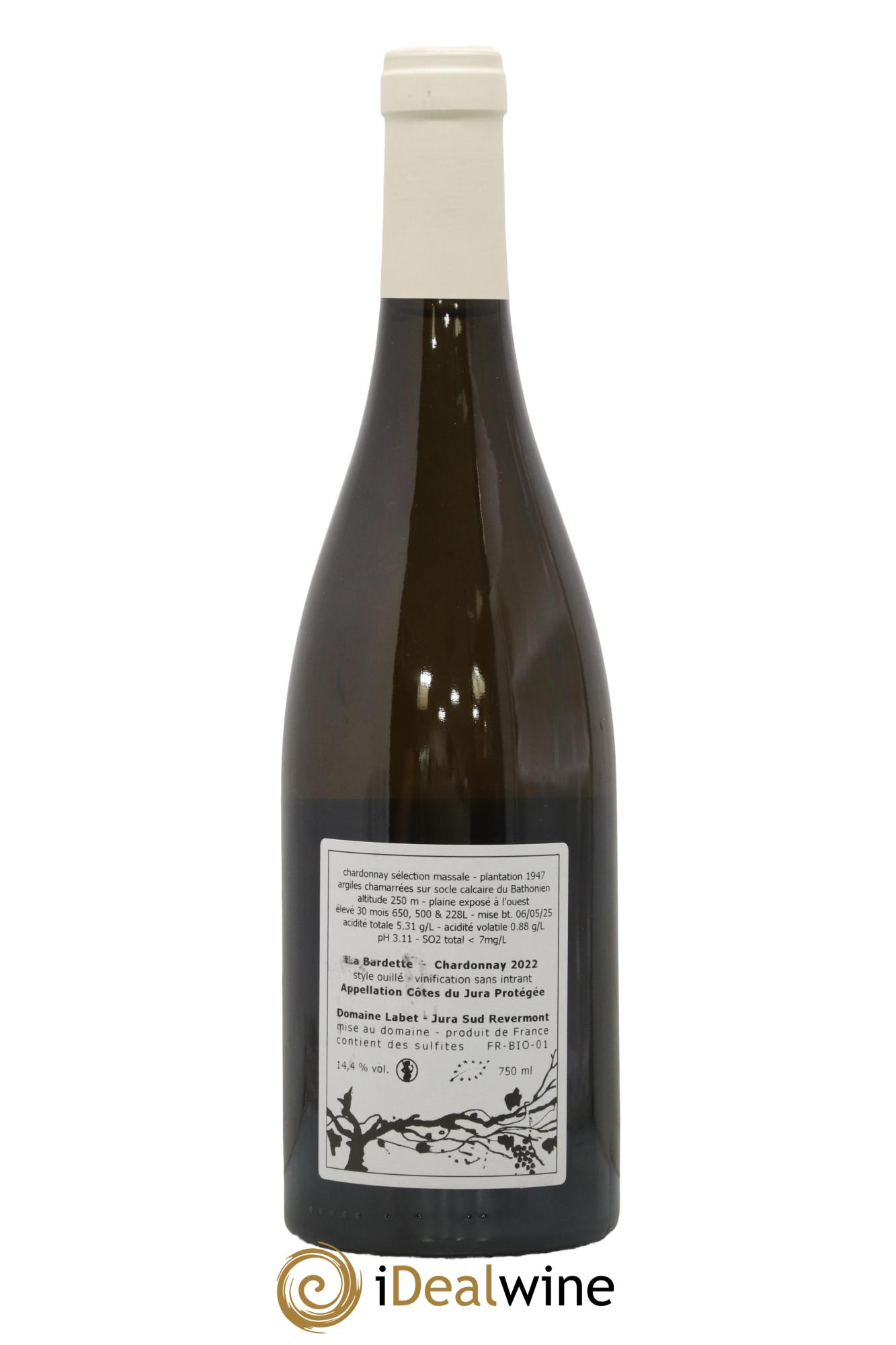 Côtes du Jura Chardonnay La Bardette Romain - Julien - Charline Labet 2022 - Lot de 1 bouteille - 1