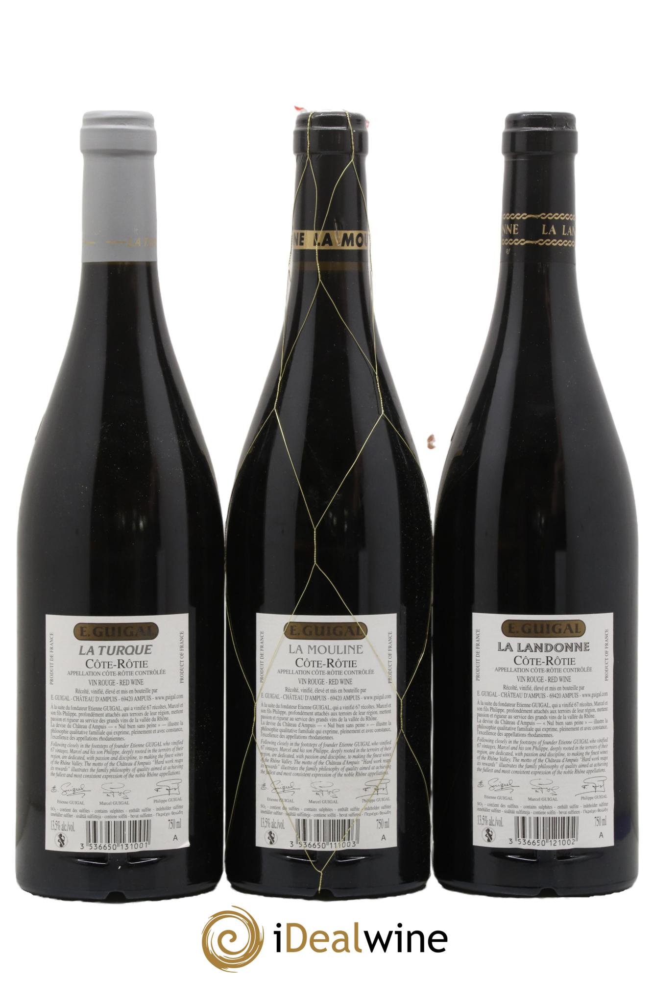 Côte-Rôtie Guigal Trilogie La Turque - La Landonne - La Mouline 2013 - Lot of 3 bottles - 1