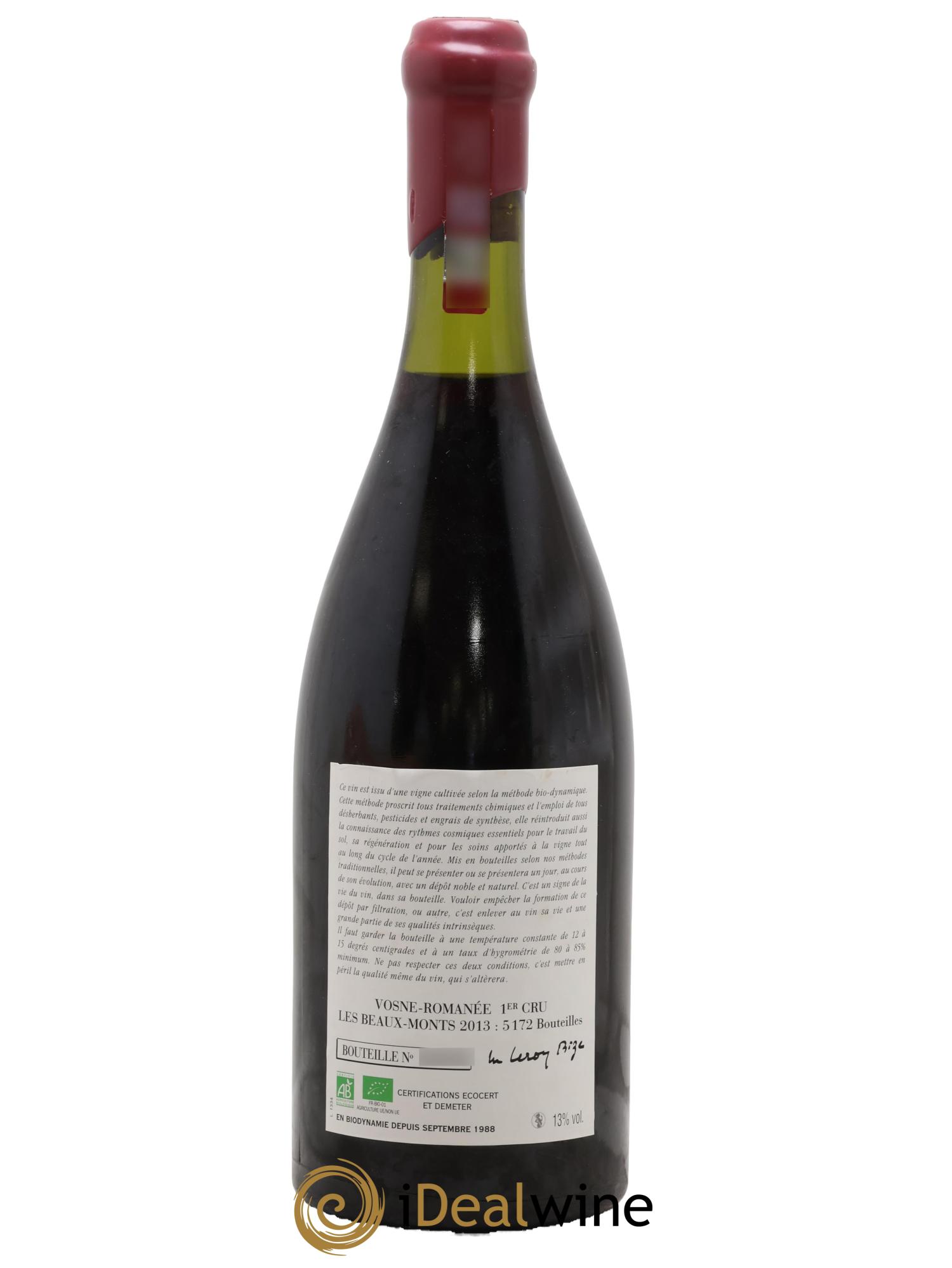 Vosne-Romanée 1er Cru Les Beaux-Monts Leroy (Domaine)  2013 - Lotto di 1 bottiglia - 1
