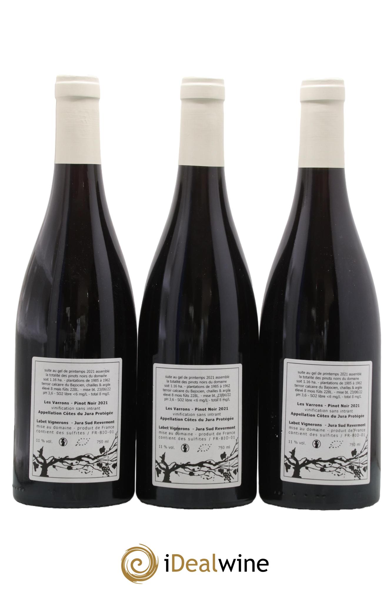 Côtes du Jura Pinot Noir Les Varrons Sélection Massale Romain - Julien - Charline Labet 2021 - Lot de 3 bouteilles - 1