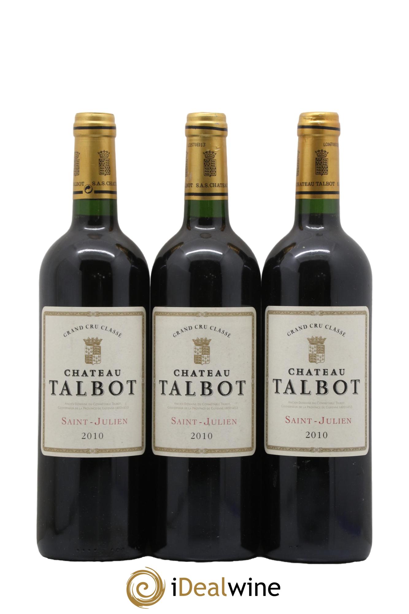 Château Talbot 4ème Grand Cru Classé 2010 - Lotto di 3 bottiglie - 0