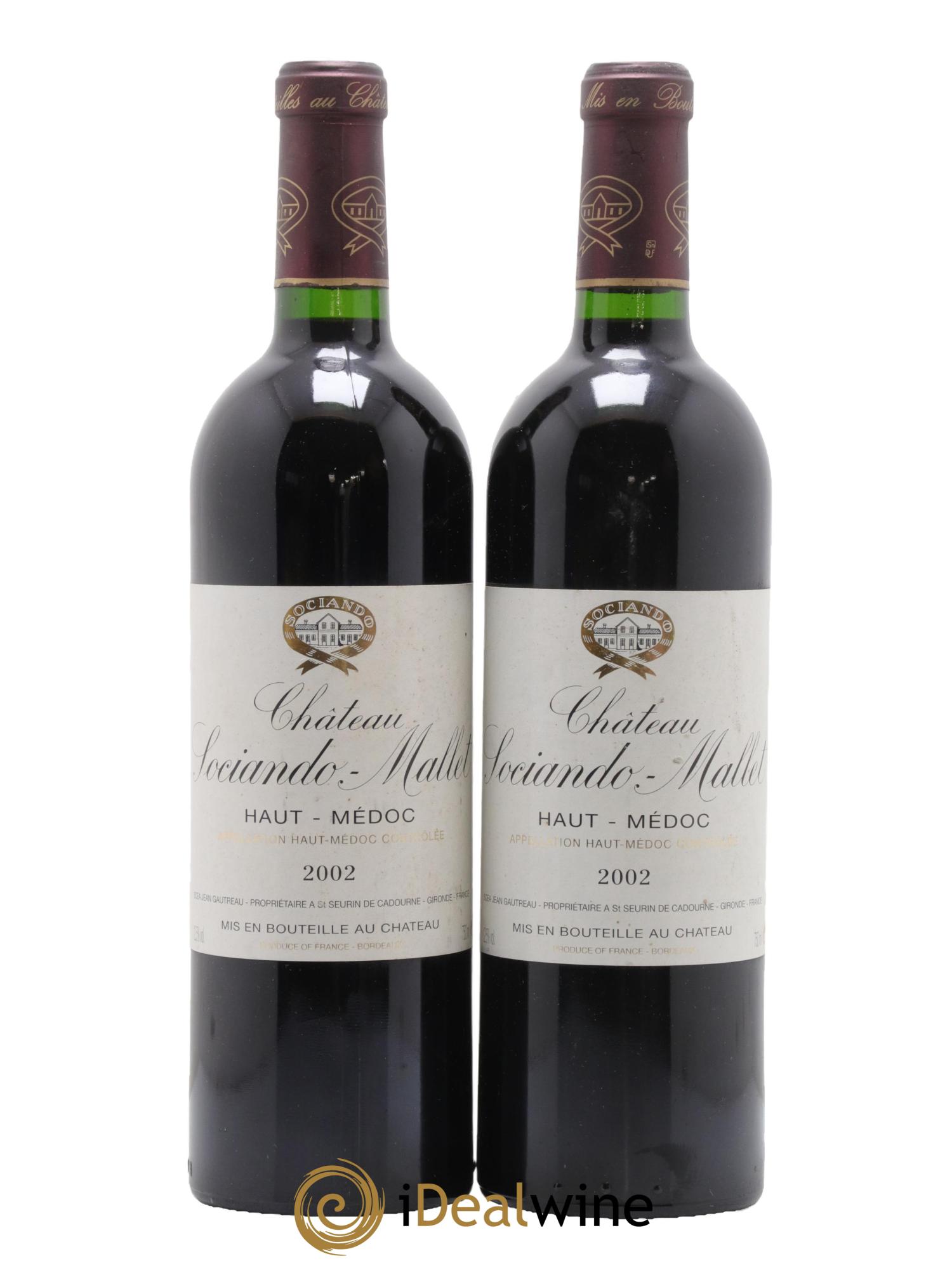 Château Sociando Mallet 2002 - Lotto di 2 bottiglie - 0