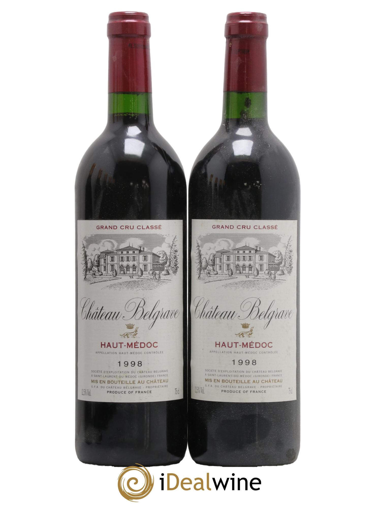 Château Belgrave 5ème Grand Cru Classé 1998 - Lot de 2 bouteilles - 0