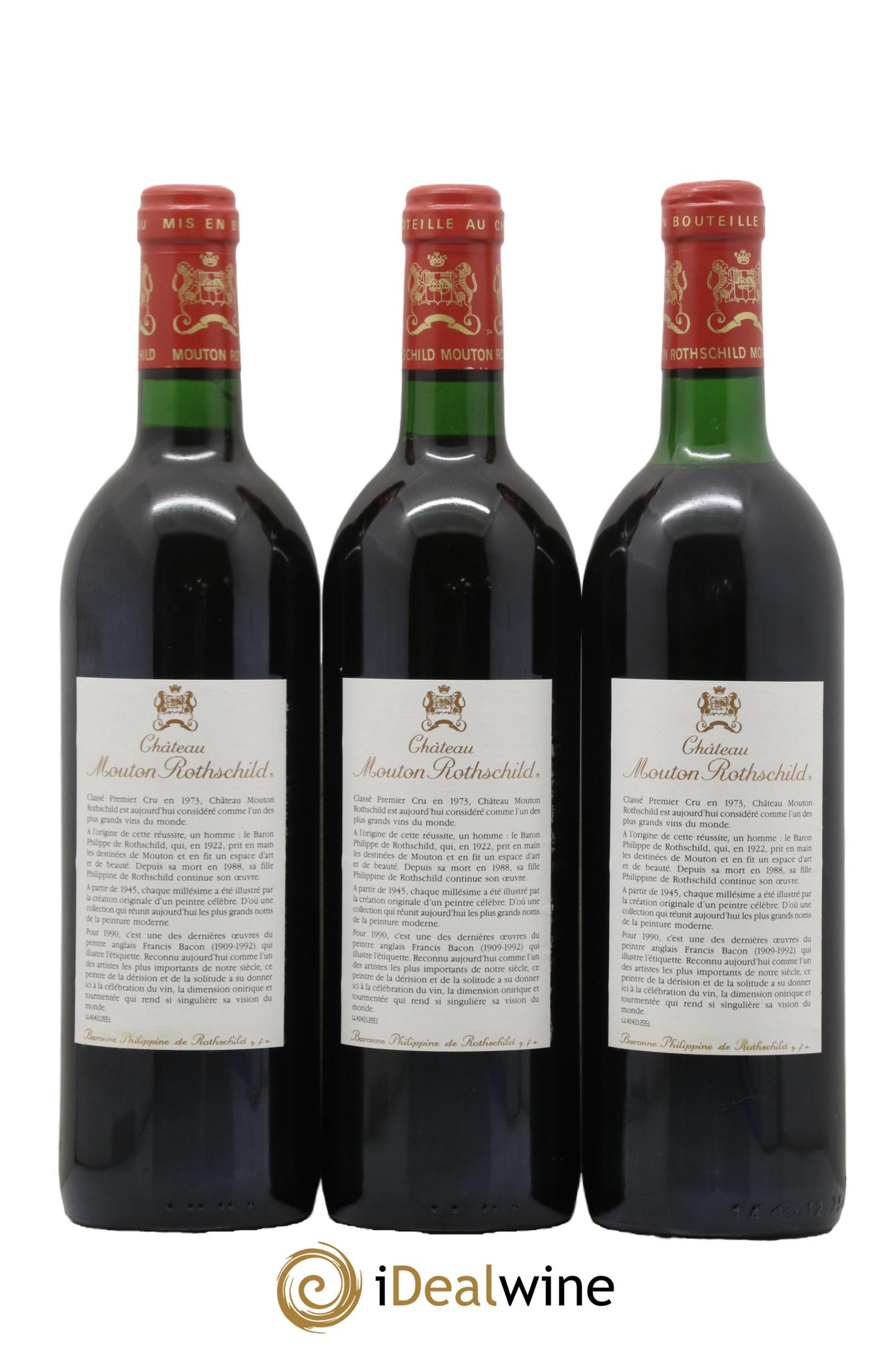Château Mouton Rothschild 1er Grand Cru Classé 1990 - Lot de 3 bouteilles - 1
