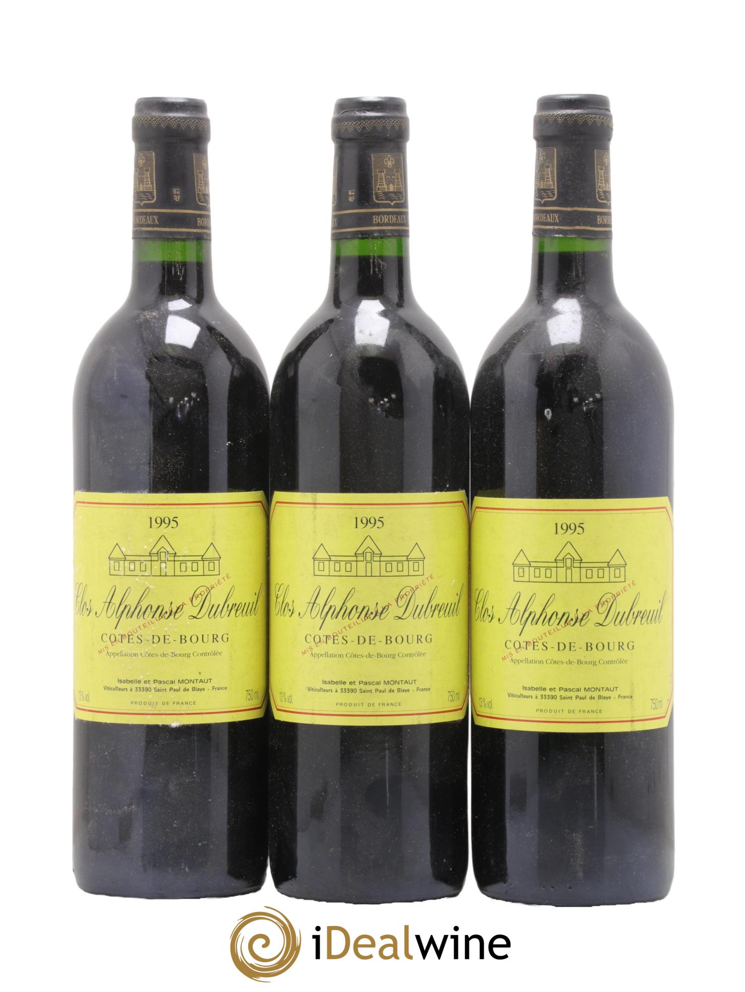 Côtes de Bourg Clos Alphonse Dubreuil 1995 - Lot de 3 bouteilles - 0
