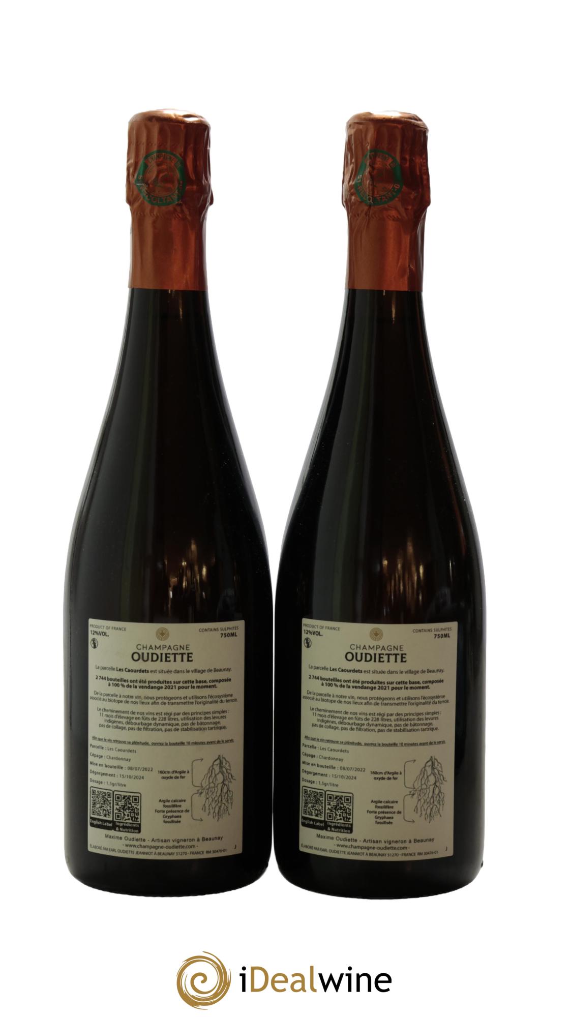 Champagne Les Caourdets Maison Maxime Oudiette 2021 - Lot of 2 bottles - 1