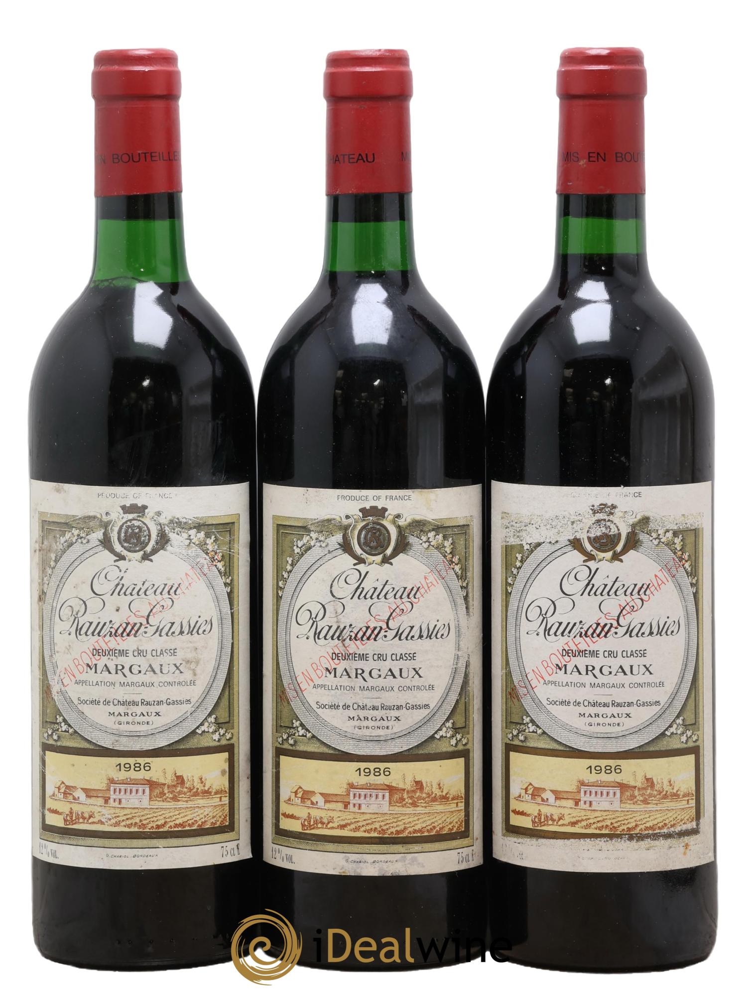 Château Rauzan-Gassies 2ème Grand Cru Classé 1986 - Lotto di 3 bottiglie - 0