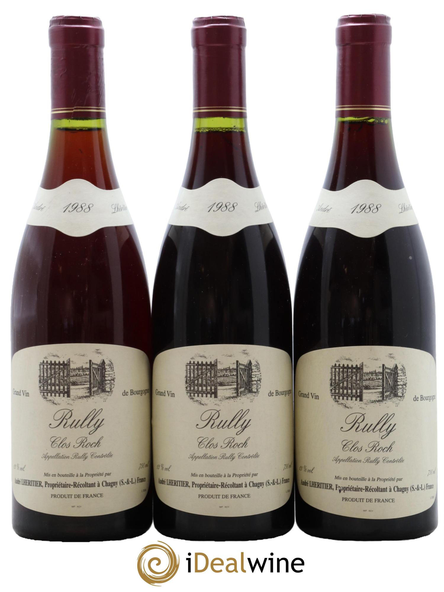 Rully Clos Roch André Lheritier 1988 - Lot of 3 bottles - 0