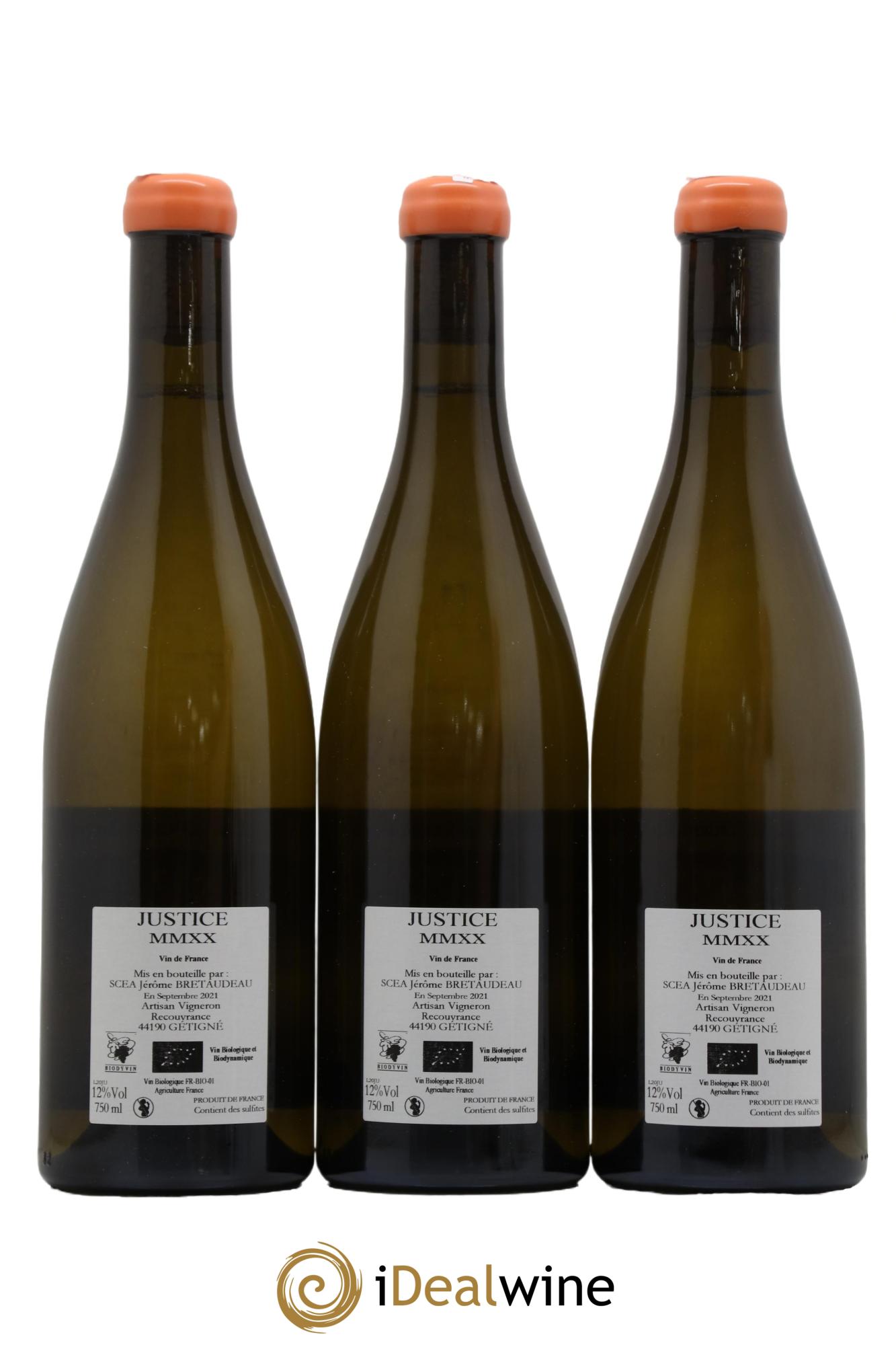 Vin de France La Justice Jérôme Bretaudeau - Domaine de Bellevue 2020 - Lot de 3 bouteilles - 1
