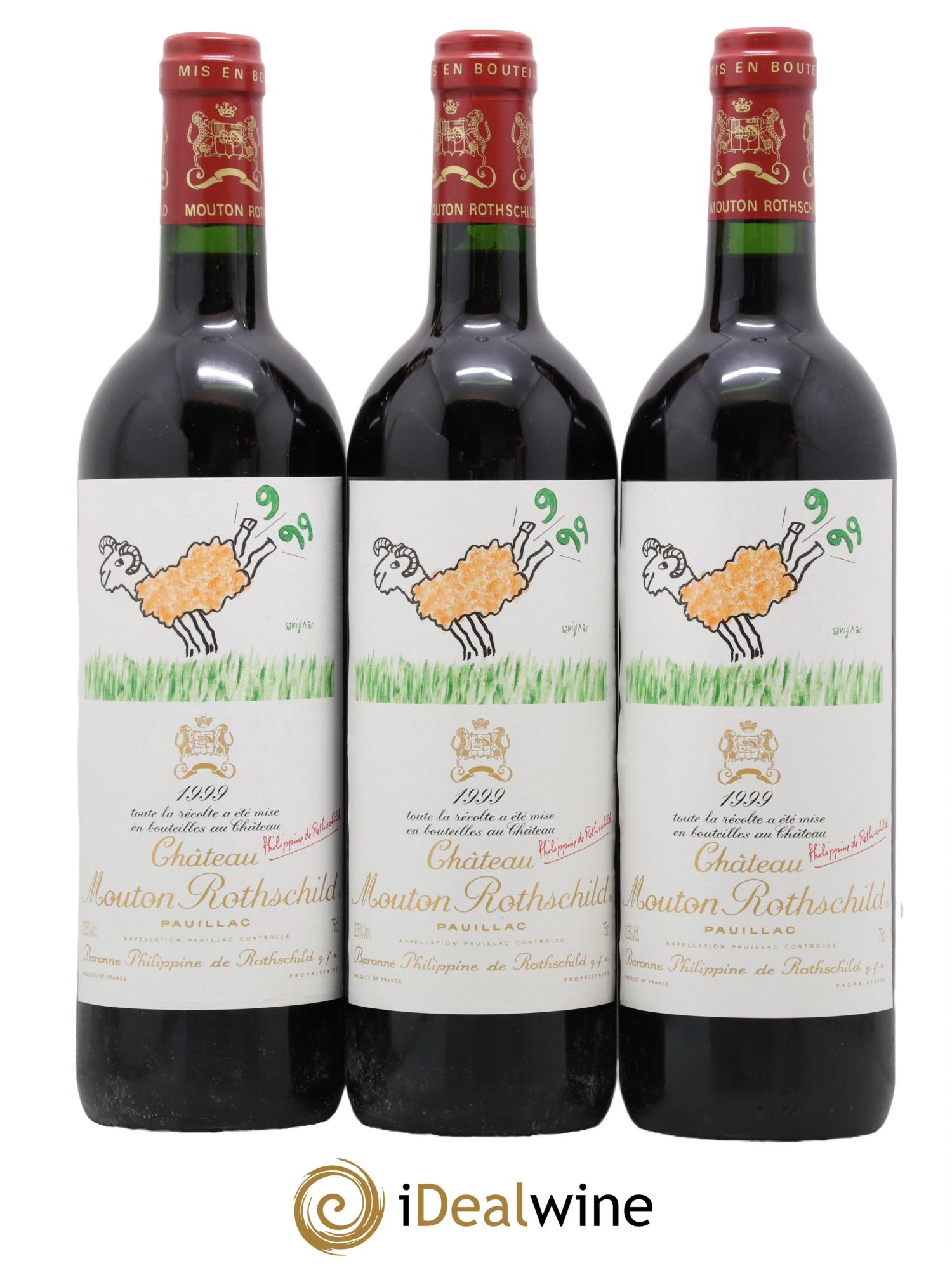 Château Mouton Rothschild 1er Grand Cru Classé 1999 - Lot de 3 bouteilles - 0