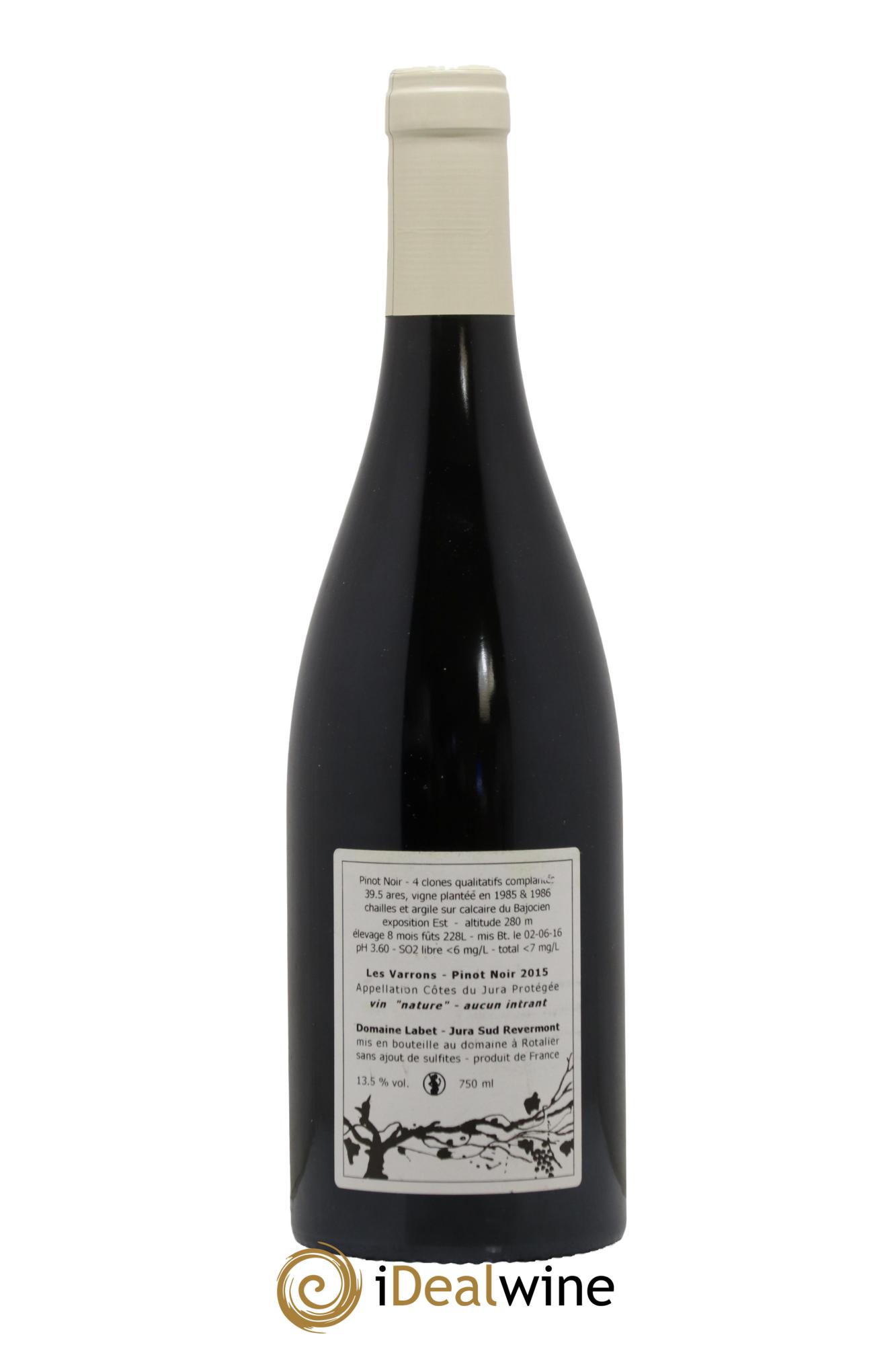 Côtes du Jura Pinot Noir Les Varrons Sélection Massale Romain - Julien - Charline Labet Sélection Cloanale 2015 - Lot de 1 bouteille - 1