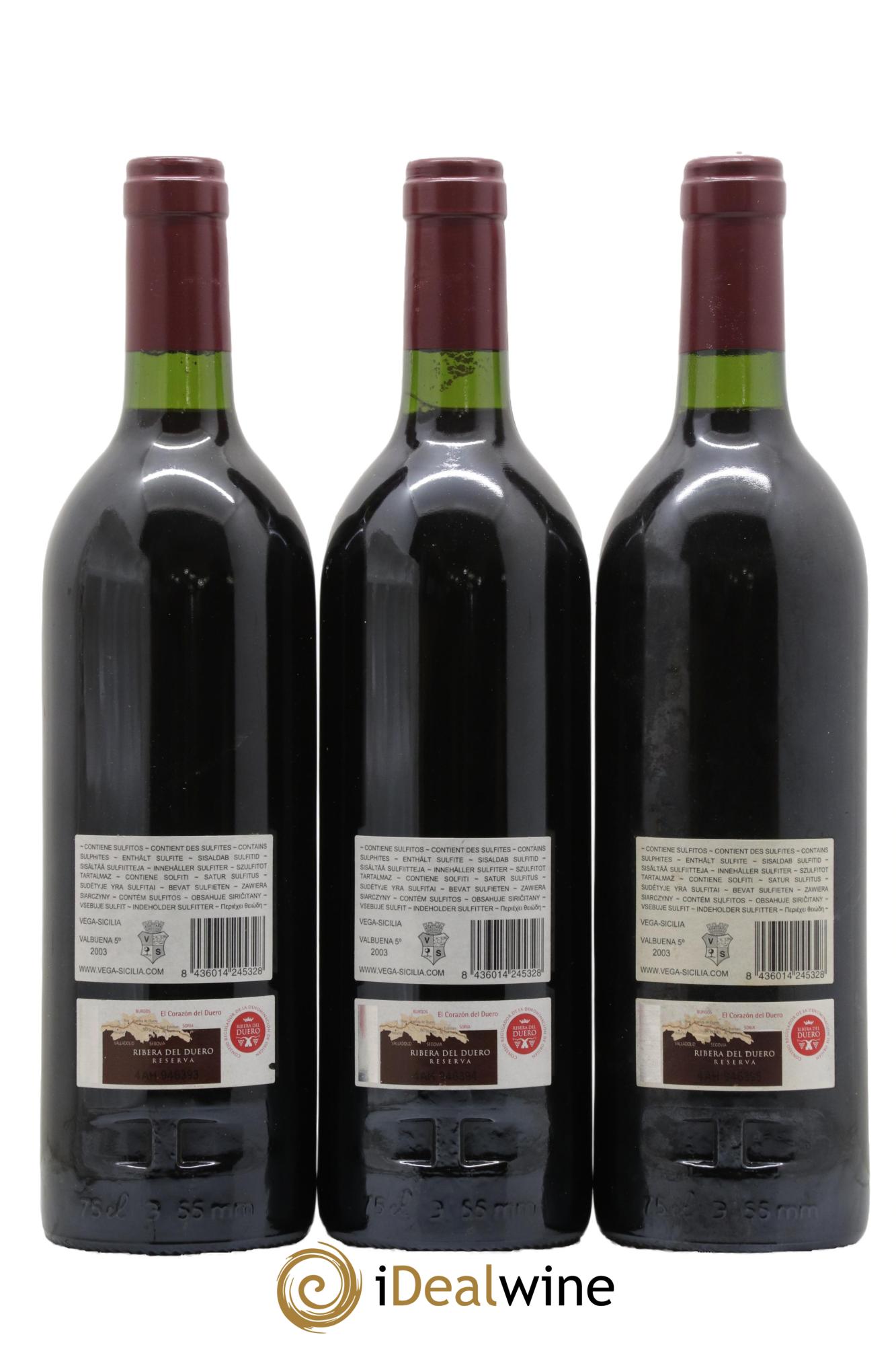 Ribera Del Duero DO Vega Sicilia Valbuena 5 ano Famille Alvarez  2003 - Lot of 3 bottles - 1