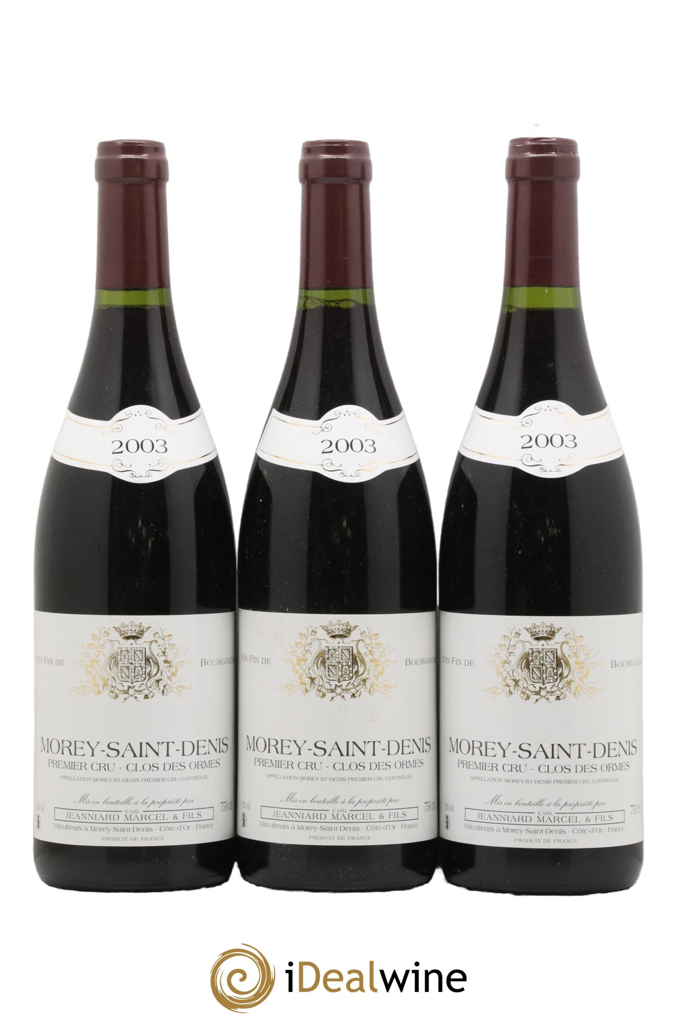 Morey-Saint-Denis 1er Cru Clos des Ormes Domaine Marcel Jeanniard 2003 - Lot de 3 bouteilles - 0