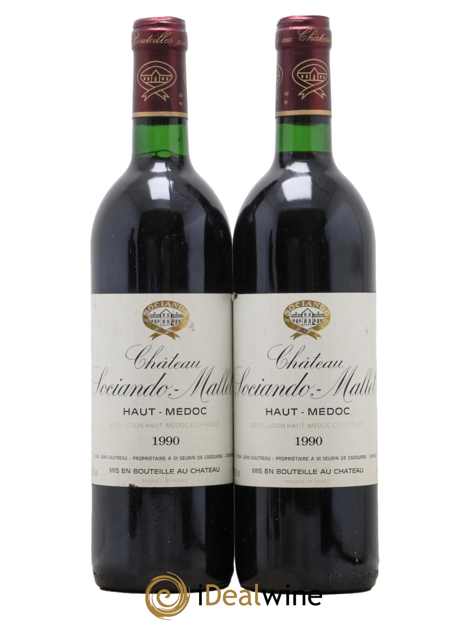 Château Sociando Mallet 1990 - Lot de 2 bouteilles - 0